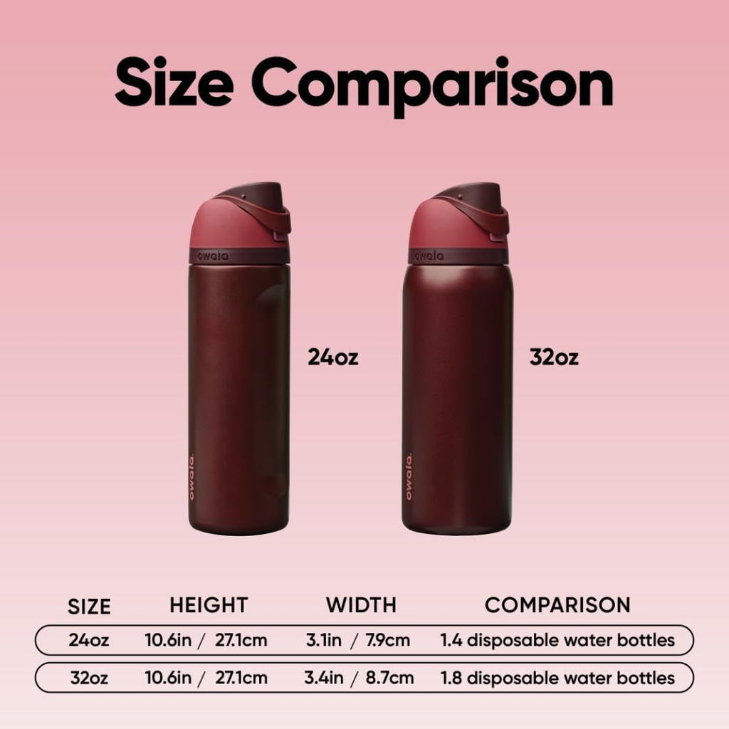 Owala FreeSip Insulated Stainless Steel Water Bottle with Straw, BPA-Free Sports Water Bottle, Great for Travel, 24 Oz, Very, Very Dark
