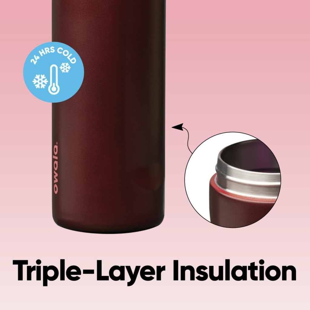 Owala FreeSip Insulated Stainless Steel Water Bottle with Straw, BPA-Free Sports Water Bottle, Great for Travel, 24 Oz, Very, Very Dark