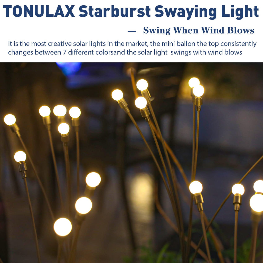 TONULAX Solar Garden Lights - Upgraded Solar Swaying Light, Sway by Wind, Outdoor Lights, Yard Patio Pathway Decoration, High Flexibility Iron Wire & Heavy Bulb Base, Warm White(2 Pack)
