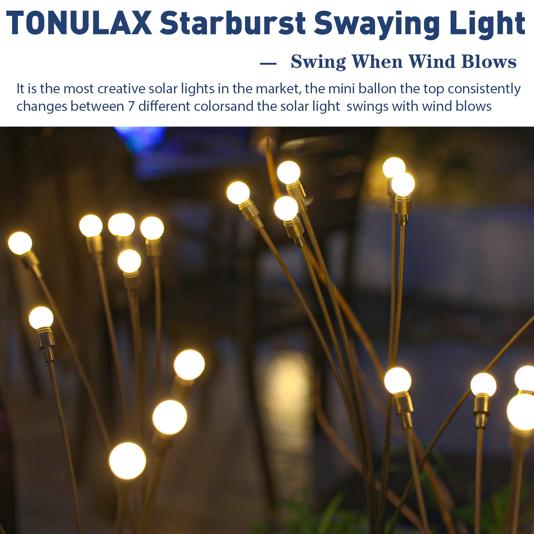 TONULAX Solar Garden Lights - Upgraded Solar Swaying Light, Sway by Wind, Outdoor Lights, Yard Patio Pathway Decoration, High Flexibility Iron Wire & Heavy Bulb Base, Warm White(2 Pack)