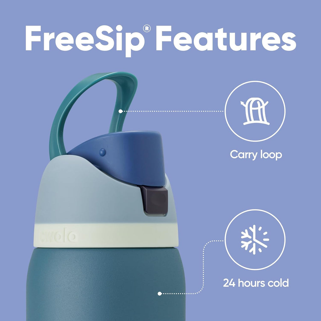 Owala FreeSip Insulated Stainless Steel Water Bottle with Straw, BPA-Free Sports Water Bottle, Great for Travel, 24 Oz, Very, Very Dark