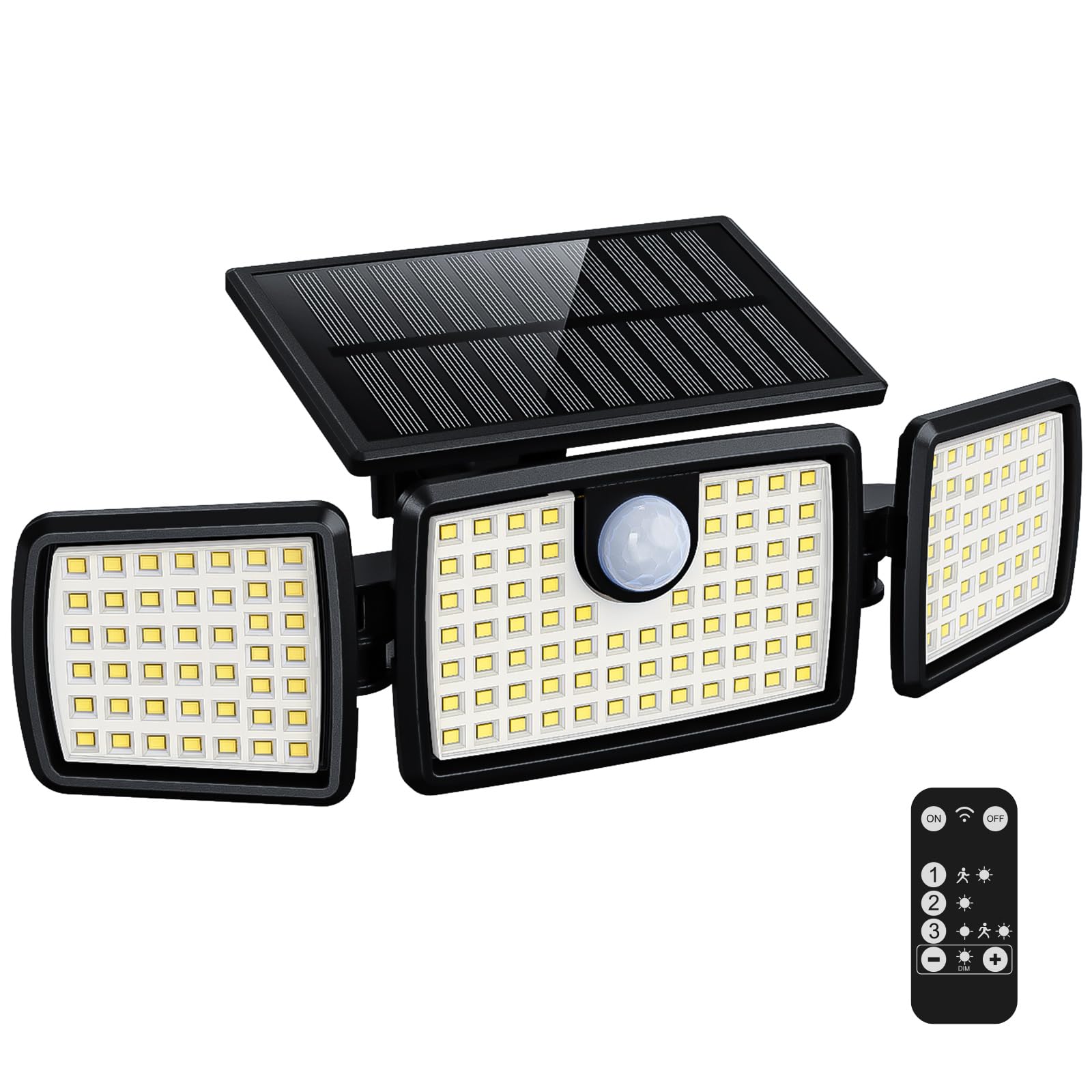 MIHANI Solar Flood Lights Outdoor, 2500LM Motion Sensor Security Lights with 270° Wide Angle, IP65 Waterproof, 3 Heads Solar Outdoor Lights for Patio, Yard, House, Garage (Non-Remote, 2 Pack)