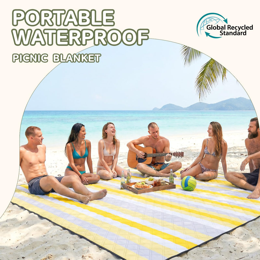 Genovega Waterproof Picnic Blanket Beach Outdoor Camping Mat Rug Extra Large Foldable Cute Big Travel Essential Accessories Gift Park Patio Lawn Garden Grass Play Music Festival Concert Must Have