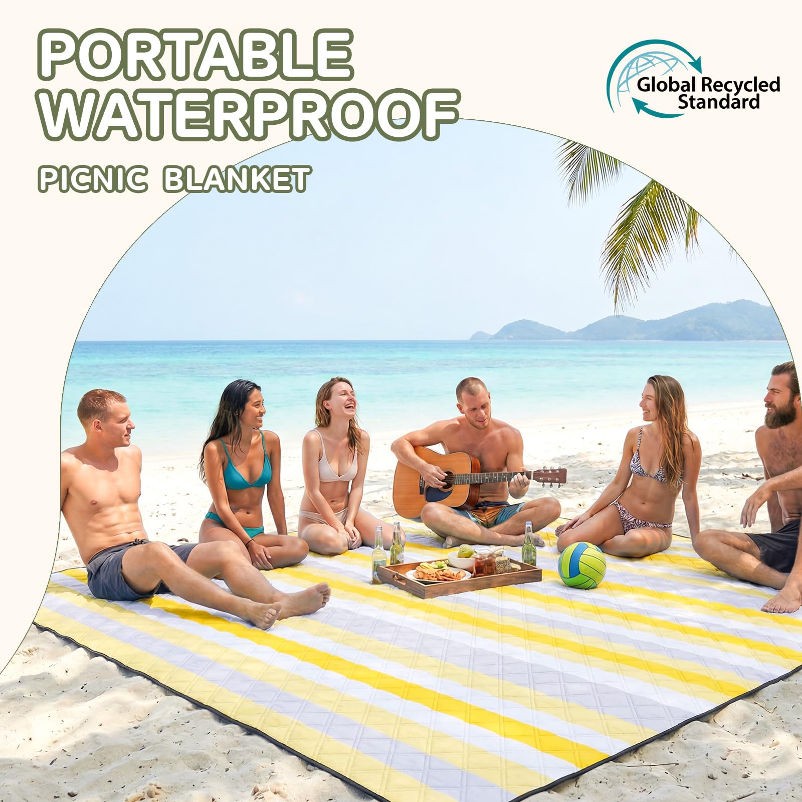 Genovega Waterproof Picnic Blanket Beach Outdoor Camping Mat Rug Extra Large Foldable Cute Big Travel Essential Accessories Gift Park Patio Lawn Garden Grass Play Music Festival Concert Must Have