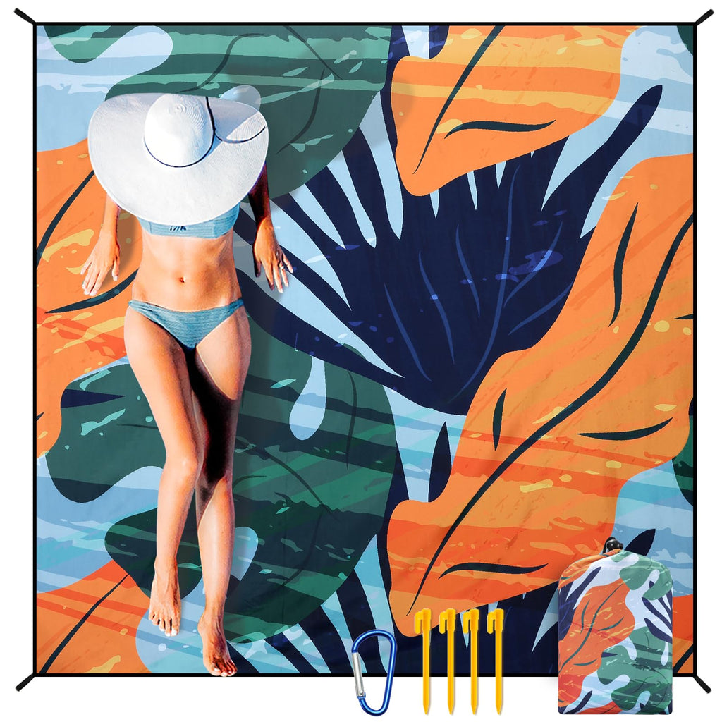 HIHOHO Beach Blanket Waterproof Sandproof Extra Large Beach Mat 79" X 83"/120"x108"for 1-8 Adults Quick Drying Durable Outdoor Picnic Mat for Beach Travel Camping Hiking