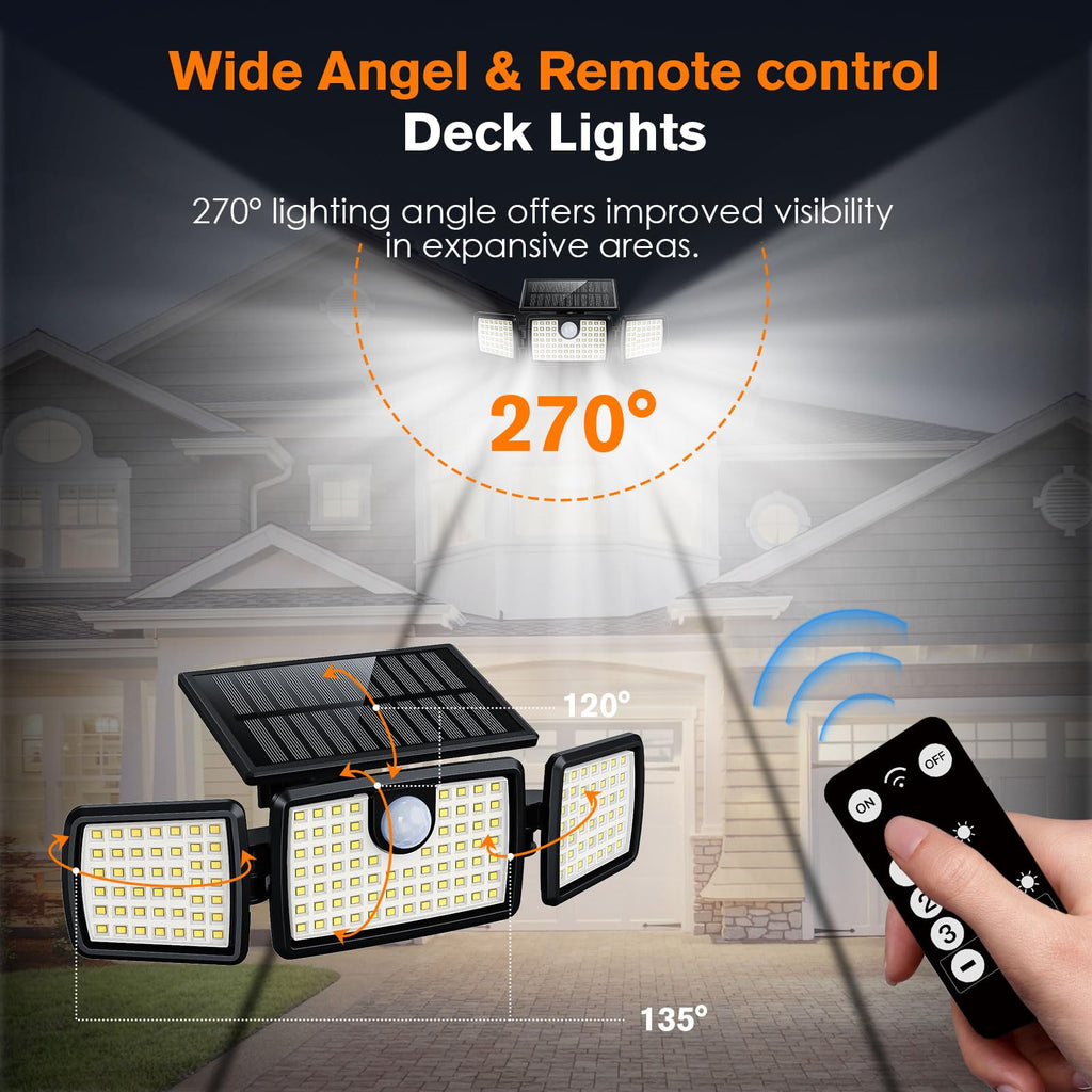 MIHANI Solar Flood Lights Outdoor, 2500LM Motion Sensor Security Lights with 270° Wide Angle, IP65 Waterproof, 3 Heads Solar Outdoor Lights for Patio, Yard, House, Garage (Non-Remote, 2 Pack)