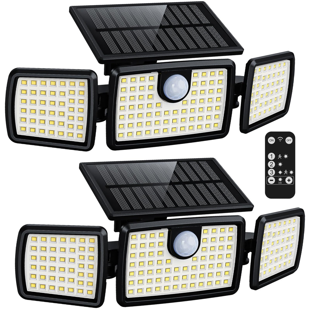MIHANI Solar Flood Lights Outdoor, 2500LM Motion Sensor Security Lights with 270° Wide Angle, IP65 Waterproof, 3 Heads Solar Outdoor Lights for Patio, Yard, House, Garage (Non-Remote, 2 Pack)