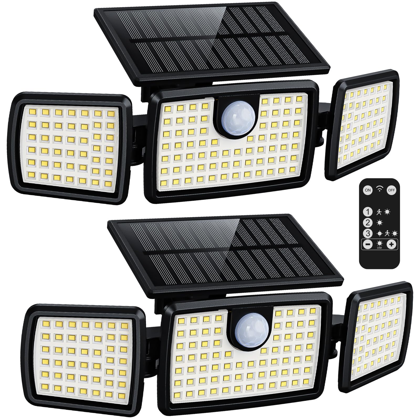 MIHANI Solar Flood Lights Outdoor, 2500LM Motion Sensor Security Lights with 270° Wide Angle, IP65 Waterproof, 3 Heads Solar Outdoor Lights for Patio, Yard, House, Garage (Non-Remote, 2 Pack)