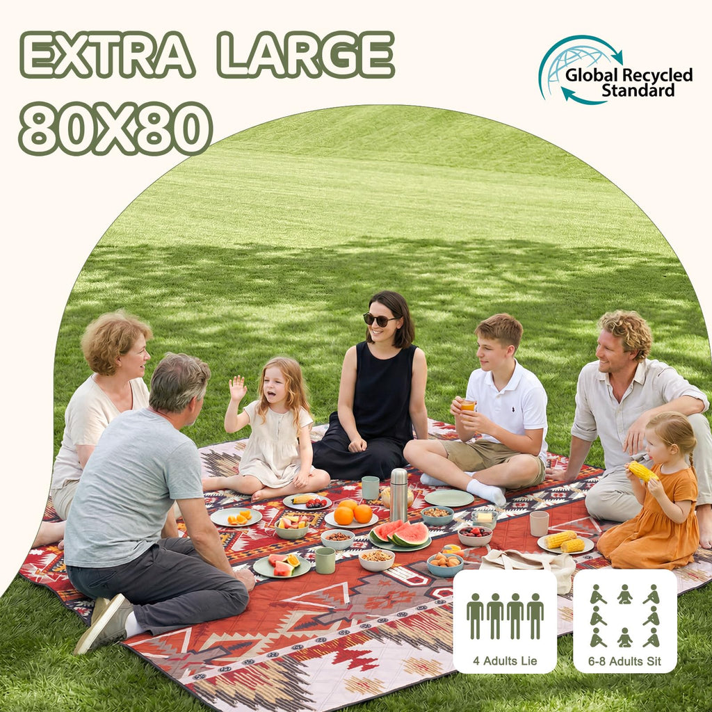 Genovega Waterproof Picnic Blanket Beach Outdoor Camping Mat Rug Extra Large Foldable Cute Big Travel Essential Accessories Gift Park Patio Lawn Garden Grass Play Music Festival Concert Must Have