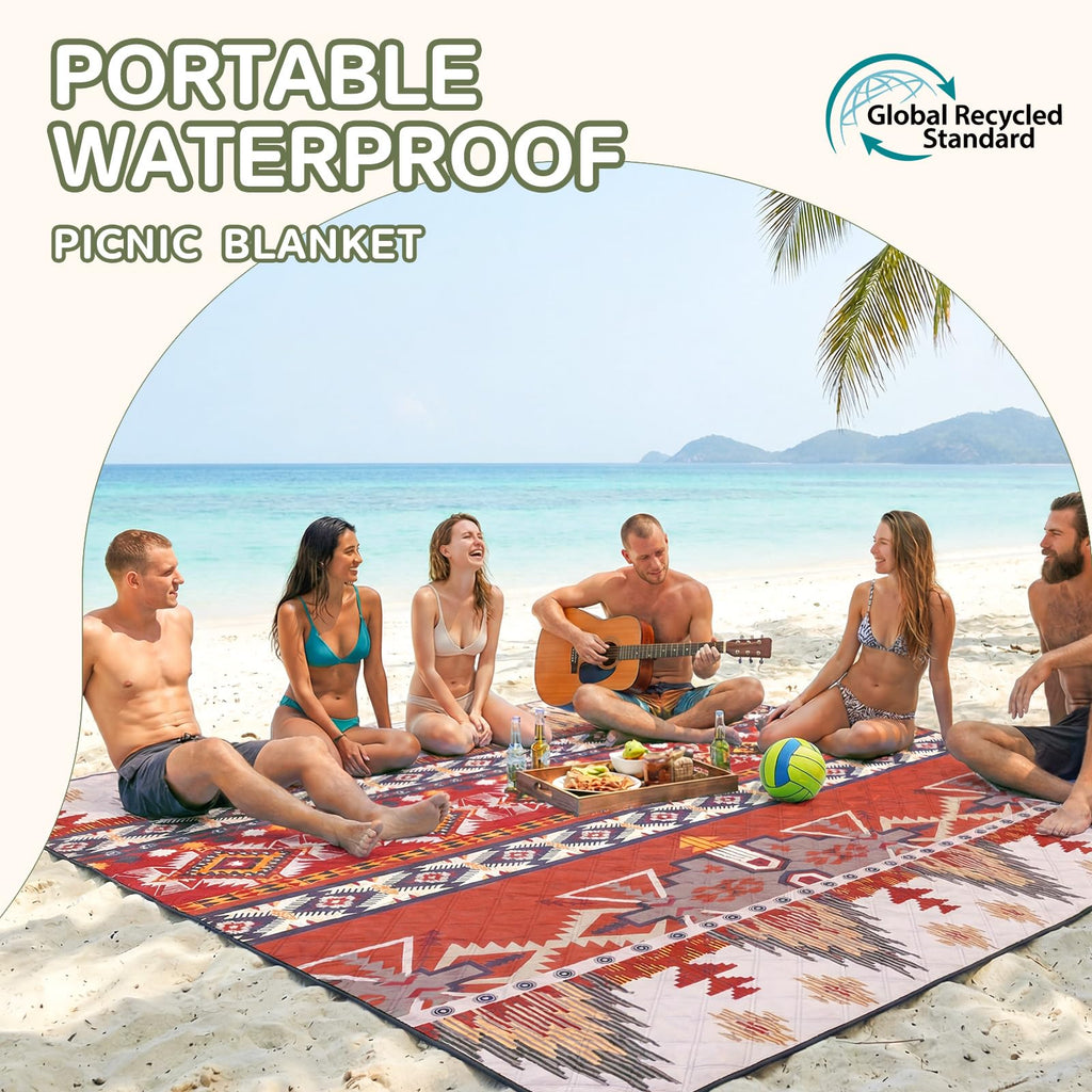 Genovega Waterproof Picnic Blanket Beach Outdoor Camping Mat Rug Extra Large Foldable Cute Big Travel Essential Accessories Gift Park Patio Lawn Garden Grass Play Music Festival Concert Must Have