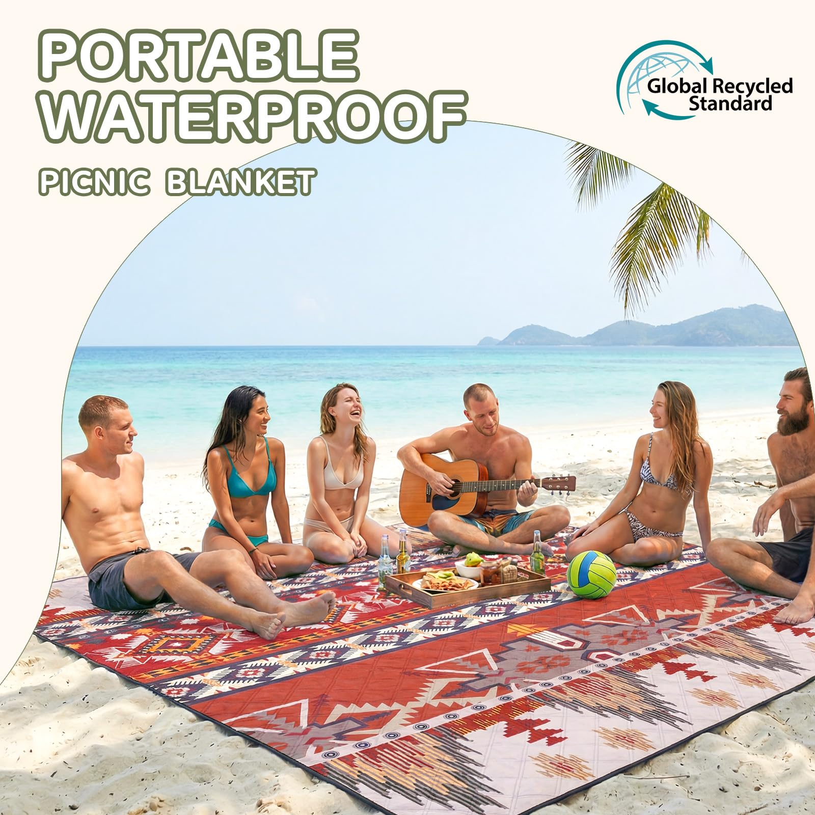 Genovega Waterproof Picnic Blanket Beach Outdoor Camping Mat Rug Extra Large Foldable Cute Big Travel Essential Accessories Gift Park Patio Lawn Garden Grass Play Music Festival Concert Must Have