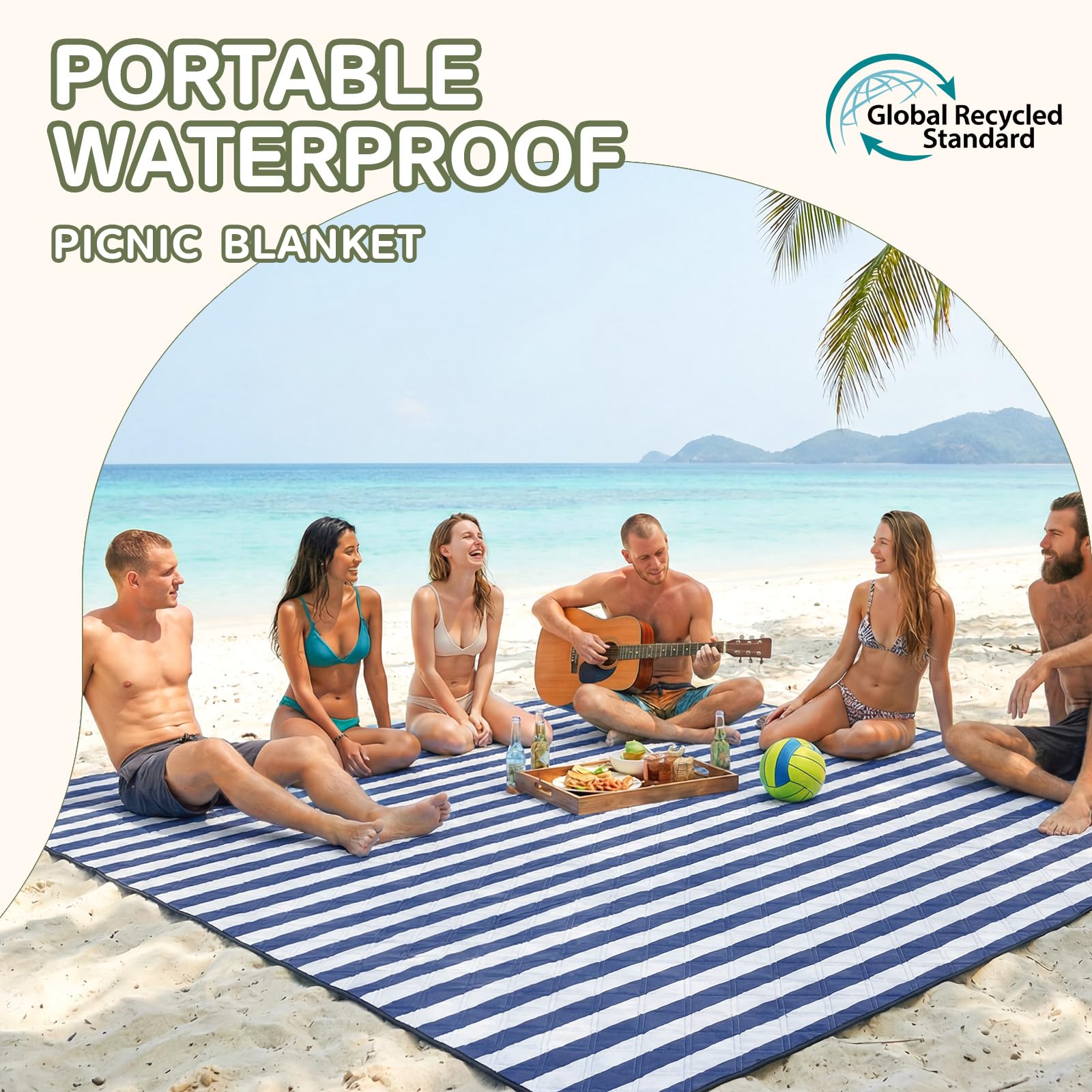 Genovega Waterproof Picnic Blanket Beach Outdoor Camping Mat Rug Extra Large Foldable Cute Big Travel Essential Accessories Gift Park Patio Lawn Garden Grass Play Music Festival Concert Must Have