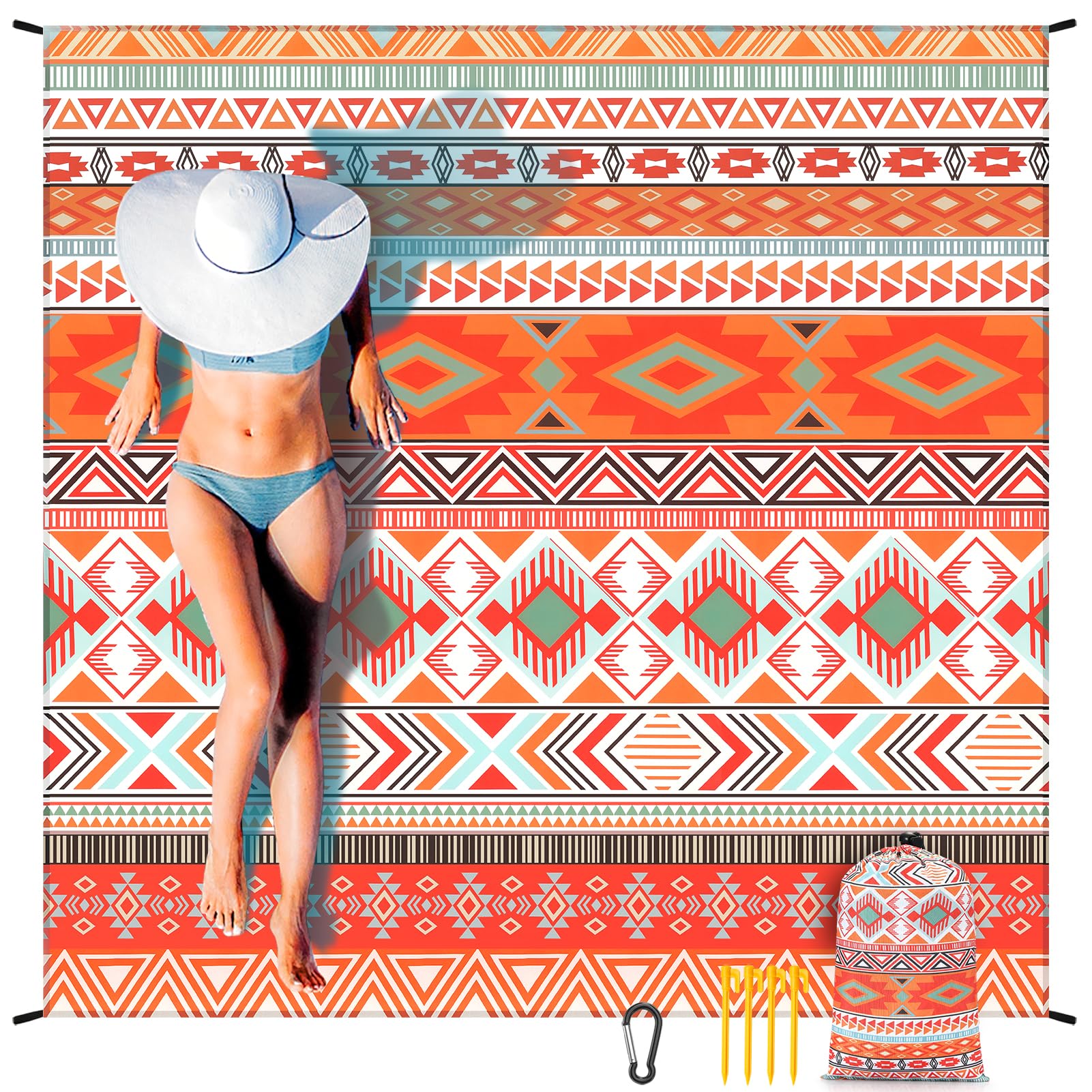 HIHOHO Beach Blanket Waterproof Sandproof Extra Large Beach Mat 79" X 83"/120"x108"for 1-8 Adults Quick Drying Durable Outdoor Picnic Mat for Beach Travel Camping Hiking