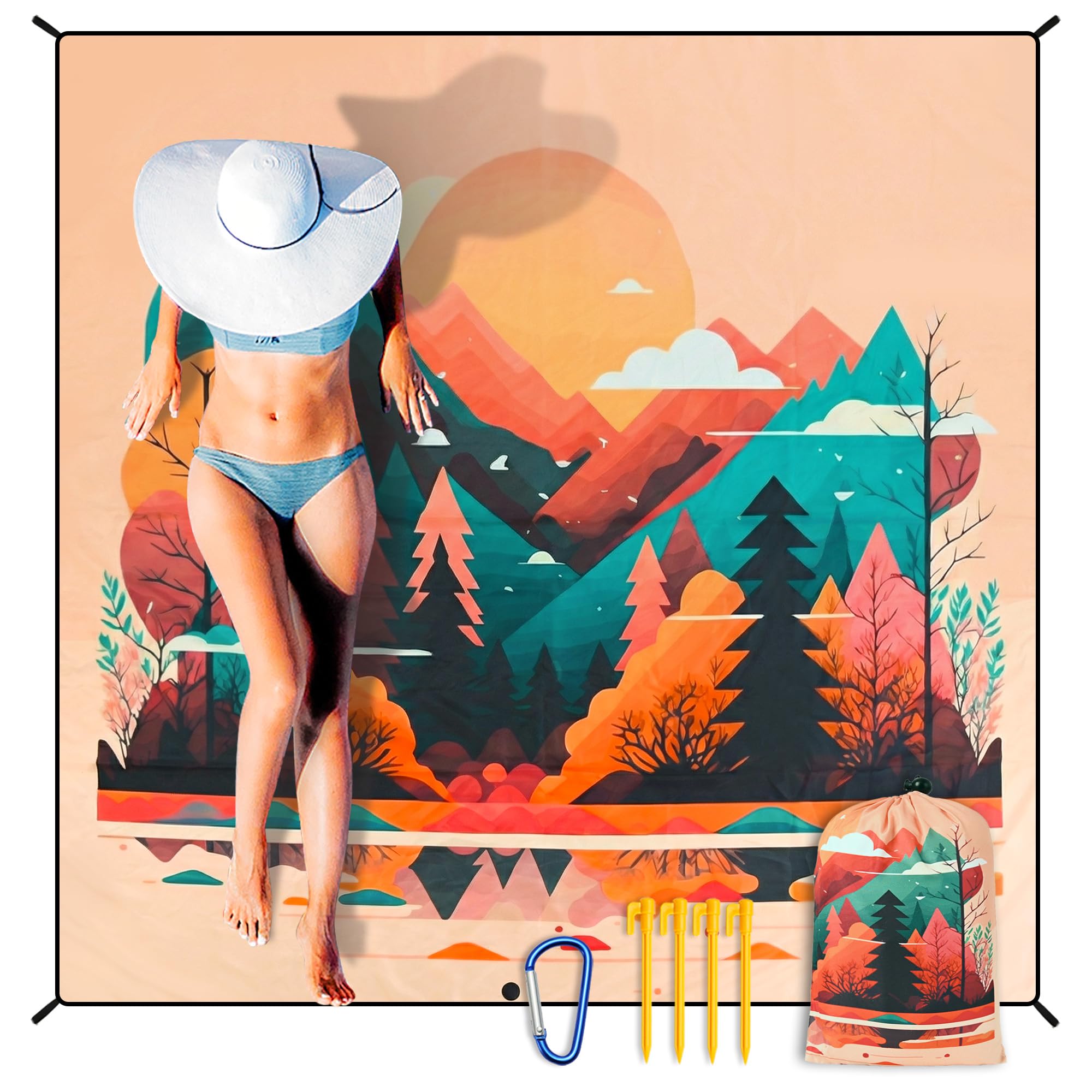 HIHOHO Beach Blanket Waterproof Sandproof Extra Large Beach Mat 79" X 83"/120"x108"for 1-8 Adults Quick Drying Durable Outdoor Picnic Mat for Beach Travel Camping Hiking