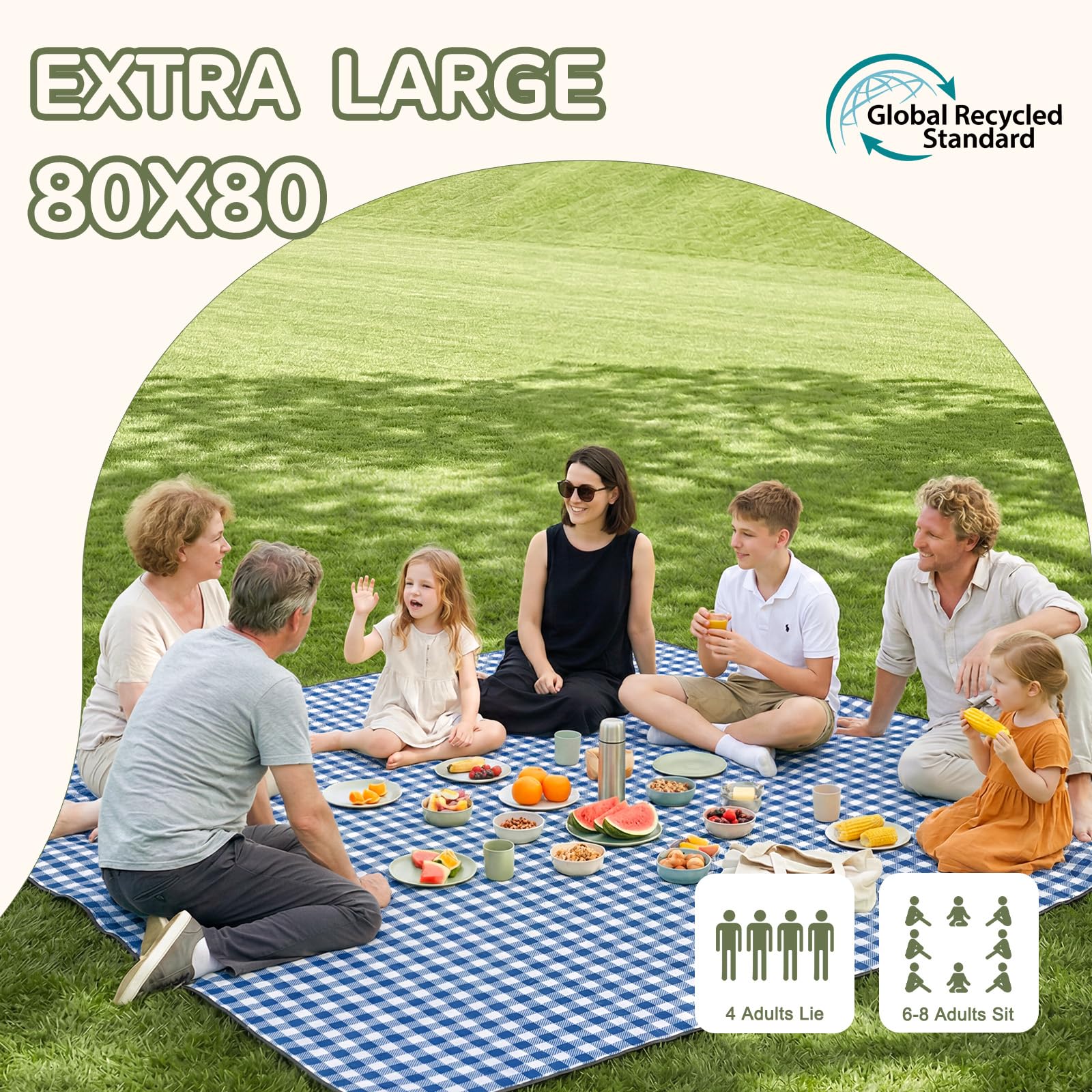 Genovega Waterproof Picnic Blanket Beach Outdoor Camping Mat Rug Extra Large Foldable Cute Big Travel Essential Accessories Gift Park Patio Lawn Garden Grass Play Music Festival Concert Must Have