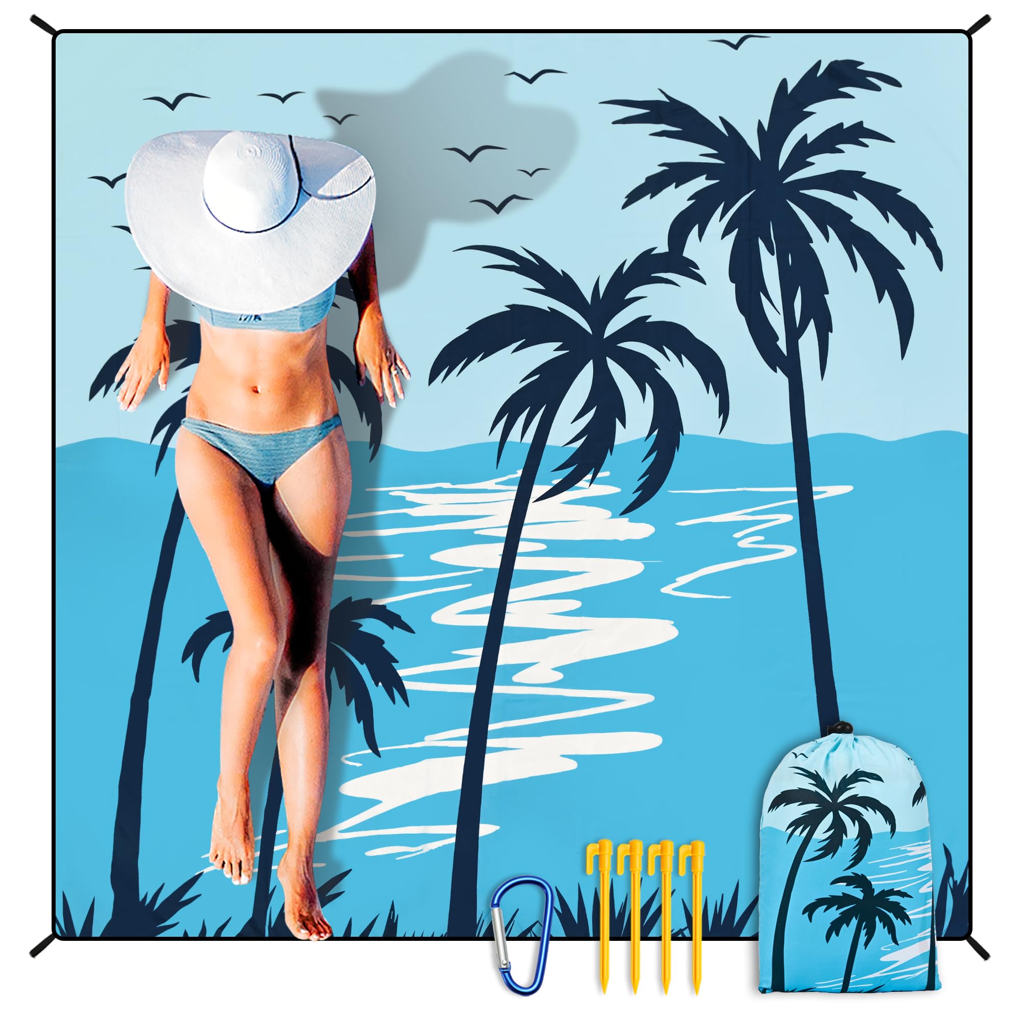 HIHOHO Beach Blanket Waterproof Sandproof Extra Large Beach Mat 79" X 83"/120"x108"for 1-8 Adults Quick Drying Durable Outdoor Picnic Mat for Beach Travel Camping Hiking