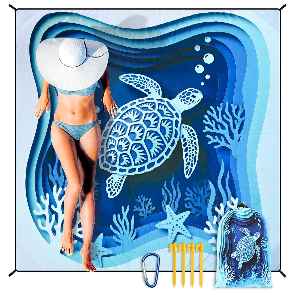HIHOHO Beach Blanket Waterproof Sandproof Extra Large Beach Mat 79" X 83"/120"x108"for 1-8 Adults Quick Drying Durable Outdoor Picnic Mat for Beach Travel Camping Hiking
