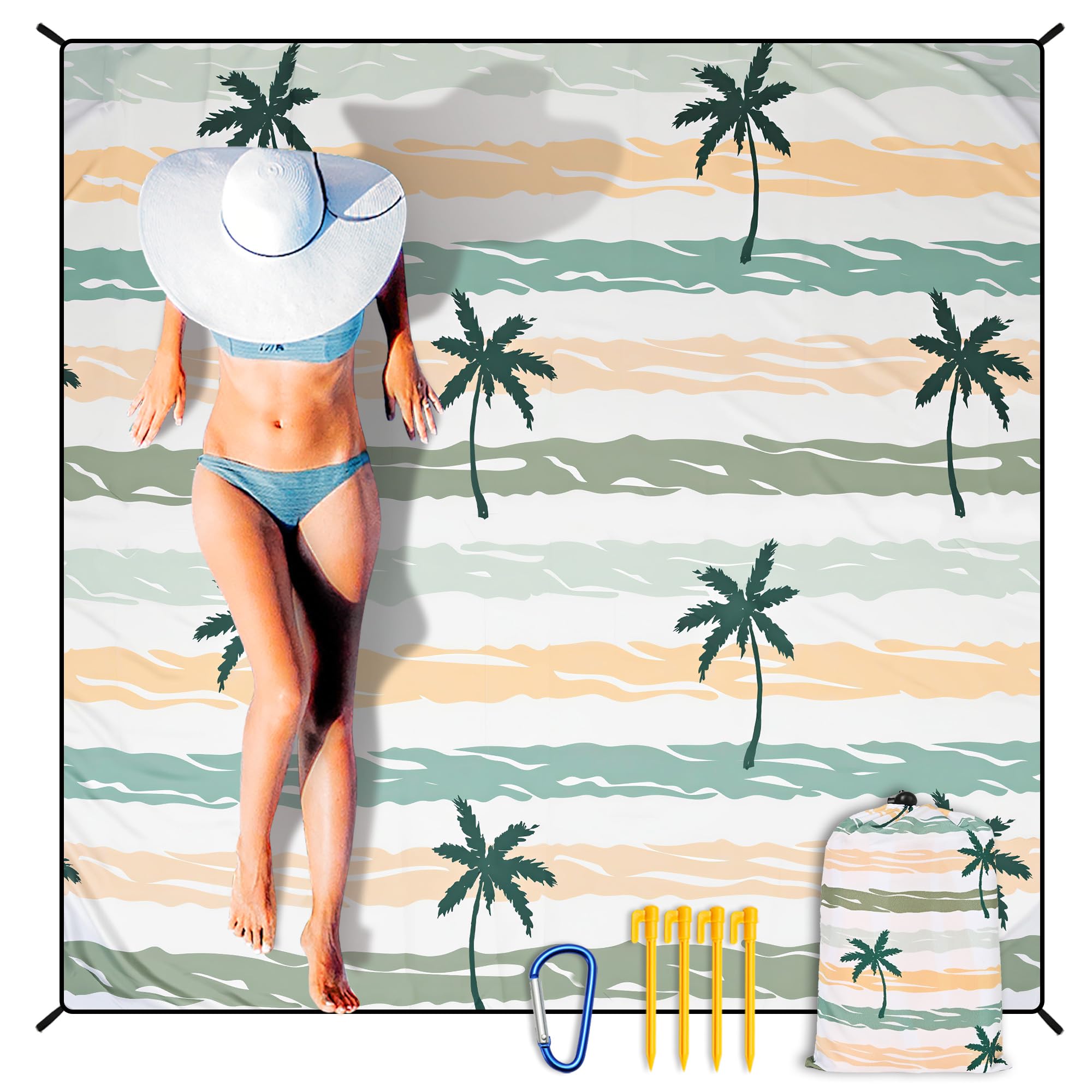 HIHOHO Beach Blanket Waterproof Sandproof Extra Large Beach Mat 79" X 83"/120"x108"for 1-8 Adults Quick Drying Durable Outdoor Picnic Mat for Beach Travel Camping Hiking