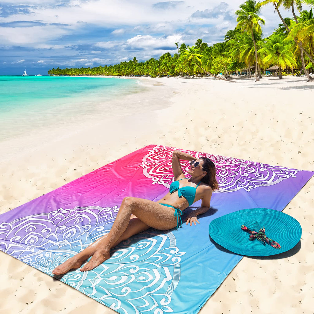 HIHOHO Beach Blanket Waterproof Sandproof Extra Large Beach Mat 79" X 83"/120"x108"for 1-8 Adults Quick Drying Durable Outdoor Picnic Mat for Beach Travel Camping Hiking