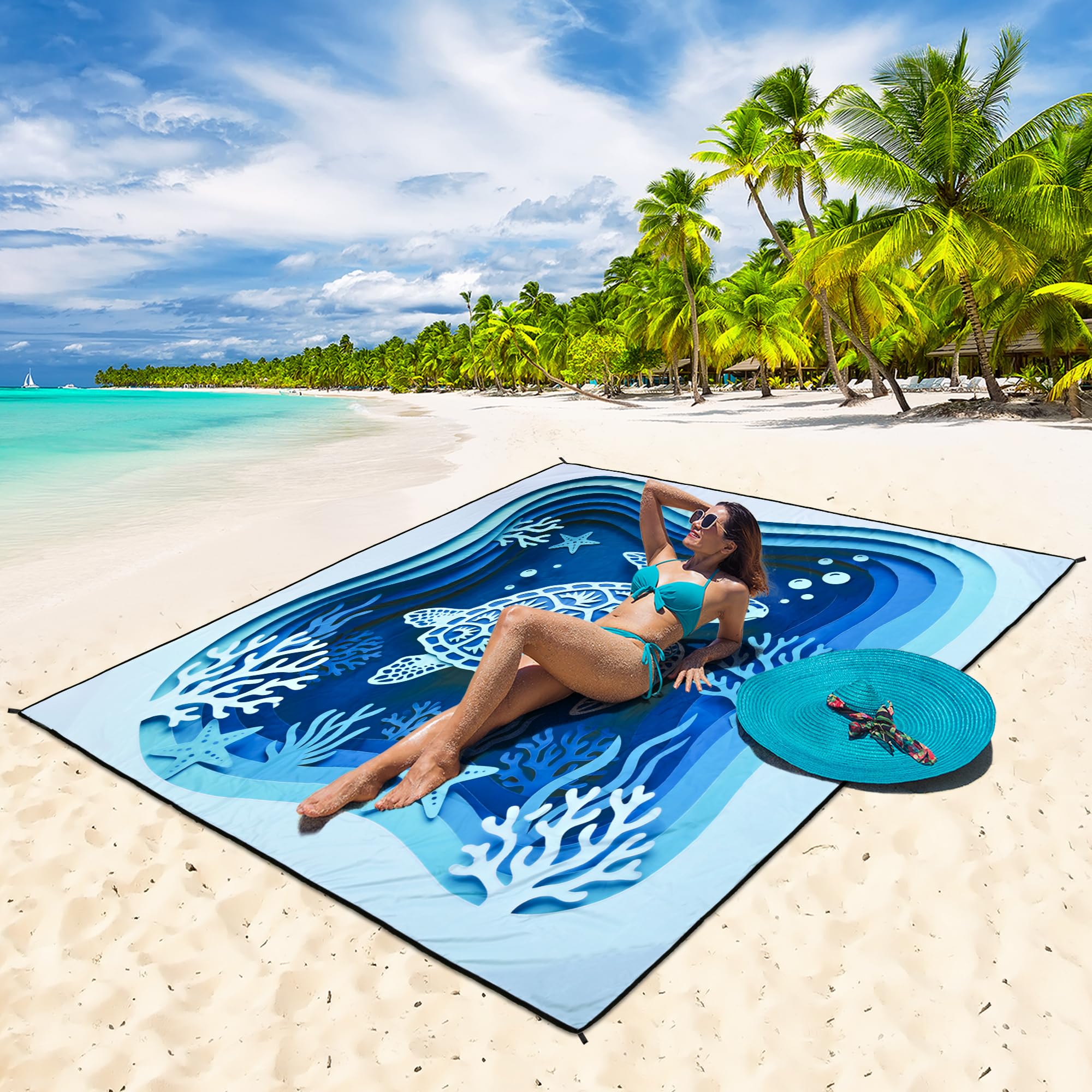 HIHOHO Beach Blanket Waterproof Sandproof Extra Large Beach Mat 79" X 83"/120"x108"for 1-8 Adults Quick Drying Durable Outdoor Picnic Mat for Beach Travel Camping Hiking