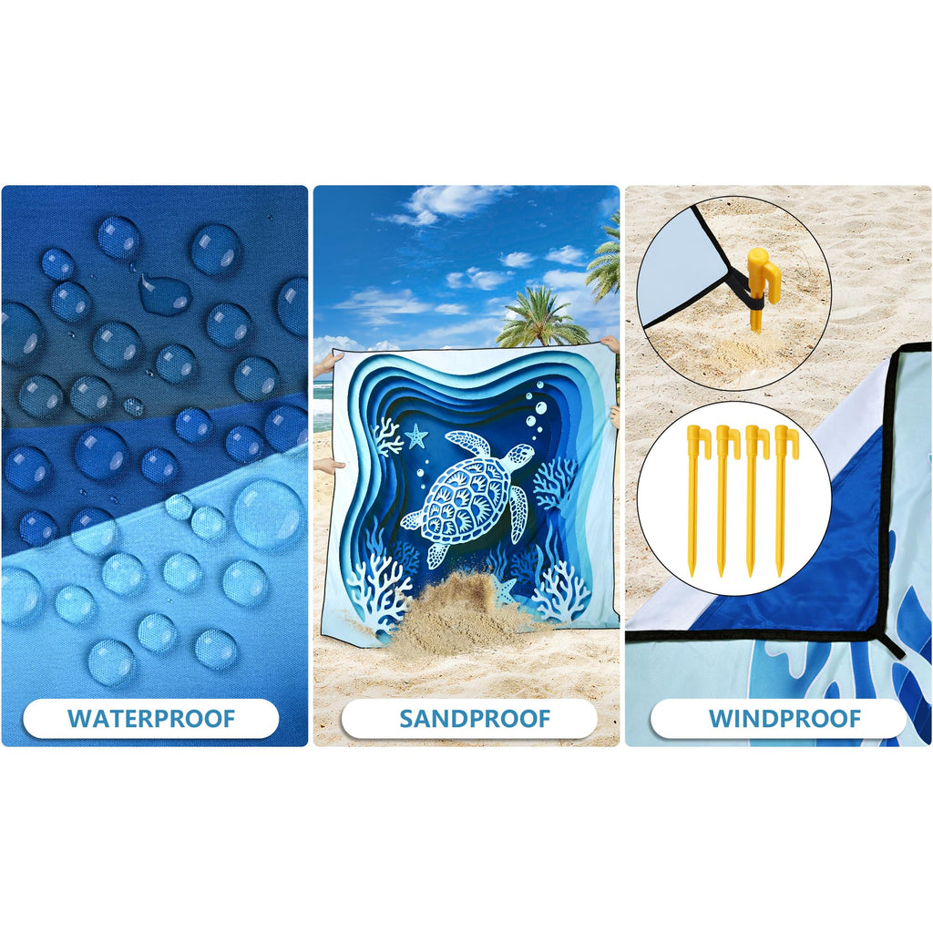 HIHOHO Beach Blanket Waterproof Sandproof Extra Large Beach Mat 79" X 83"/120"x108"for 1-8 Adults Quick Drying Durable Outdoor Picnic Mat for Beach Travel Camping Hiking