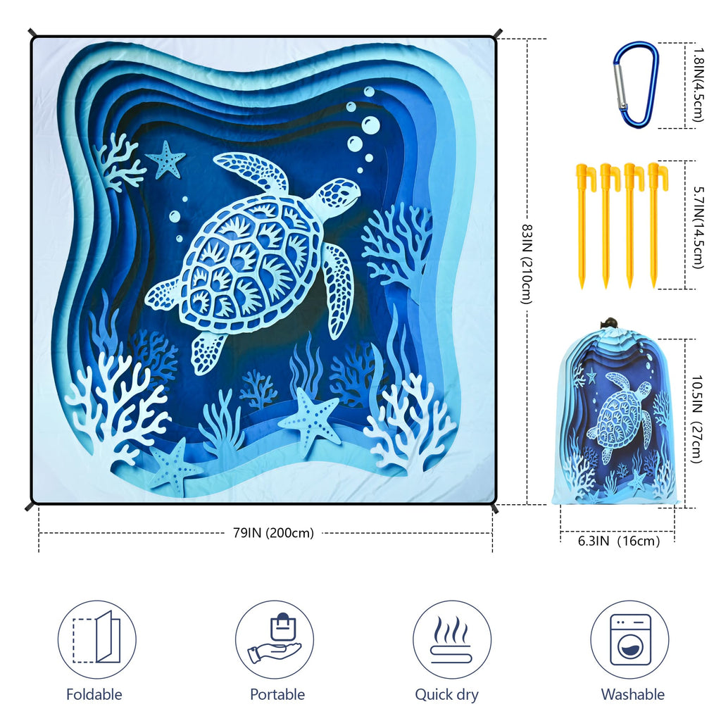 HIHOHO Beach Blanket Waterproof Sandproof Extra Large Beach Mat 79" X 83"/120"x108"for 1-8 Adults Quick Drying Durable Outdoor Picnic Mat for Beach Travel Camping Hiking