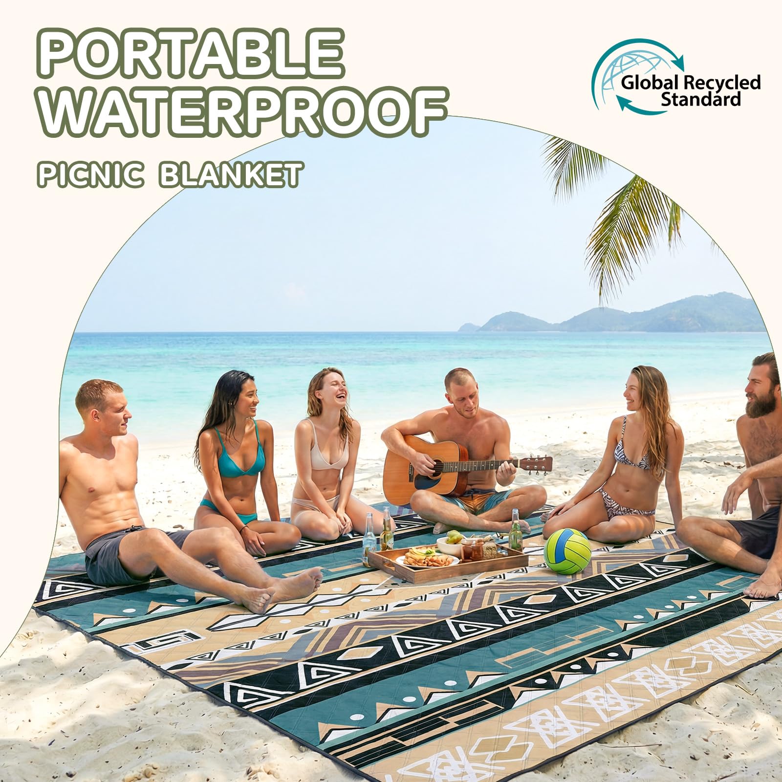 Genovega Waterproof Picnic Blanket Beach Outdoor Camping Mat Rug Extra Large Foldable Cute Big Travel Essential Accessories Gift Park Patio Lawn Garden Grass Play Music Festival Concert Must Have