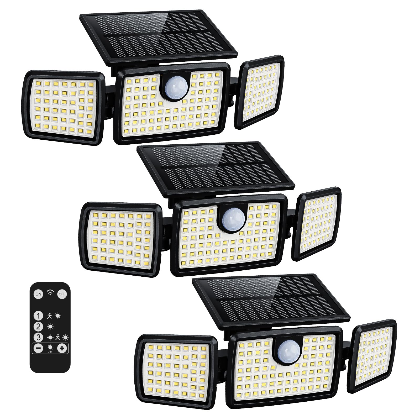 MIHANI Solar Flood Lights Outdoor, 2500LM Motion Sensor Security Lights with 270° Wide Angle, IP65 Waterproof, 3 Heads Solar Outdoor Lights for Patio, Yard, House, Garage (Non-Remote, 2 Pack)