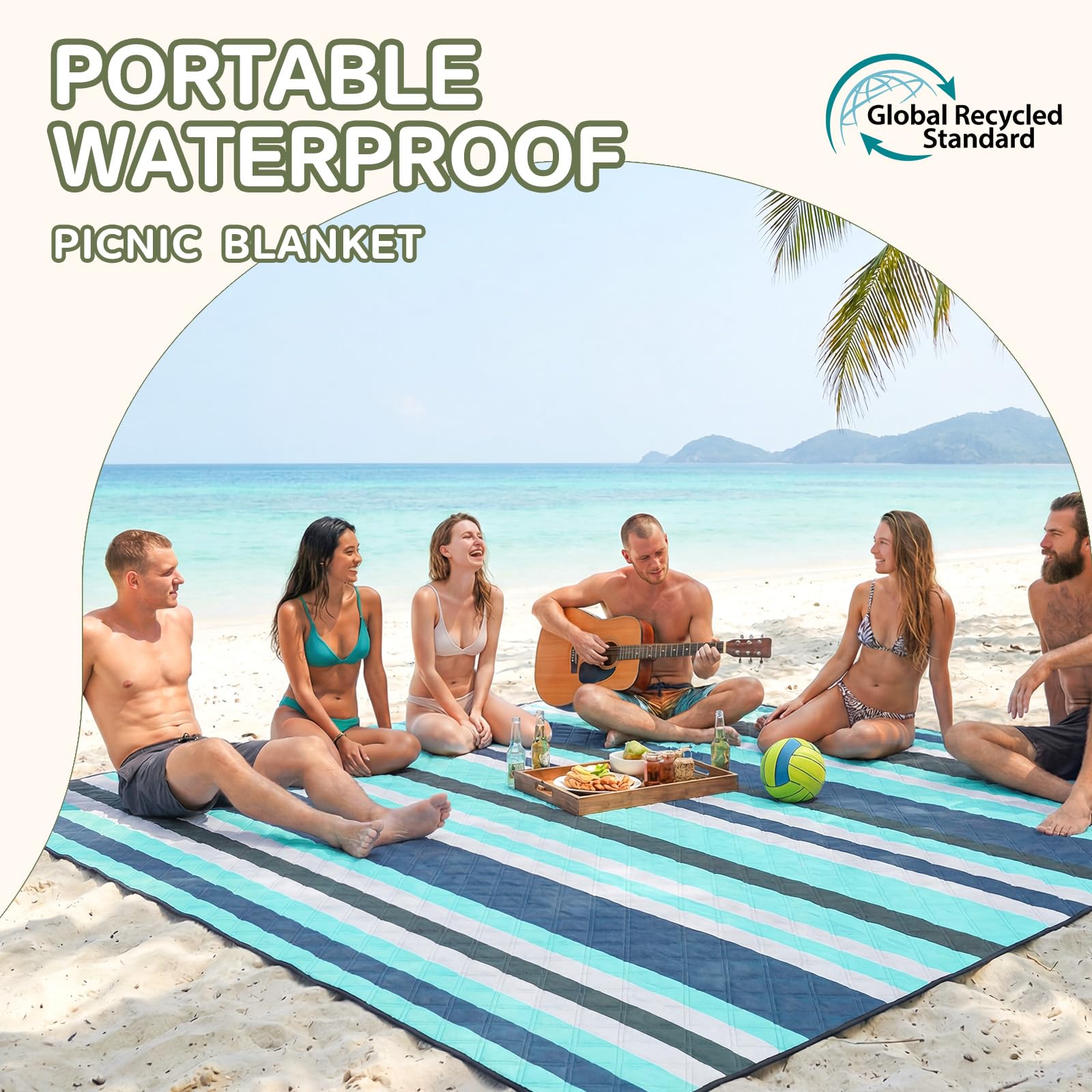 Genovega Waterproof Picnic Blanket Beach Outdoor Camping Mat Rug Extra Large Foldable Cute Big Travel Essential Accessories Gift Park Patio Lawn Garden Grass Play Music Festival Concert Must Have