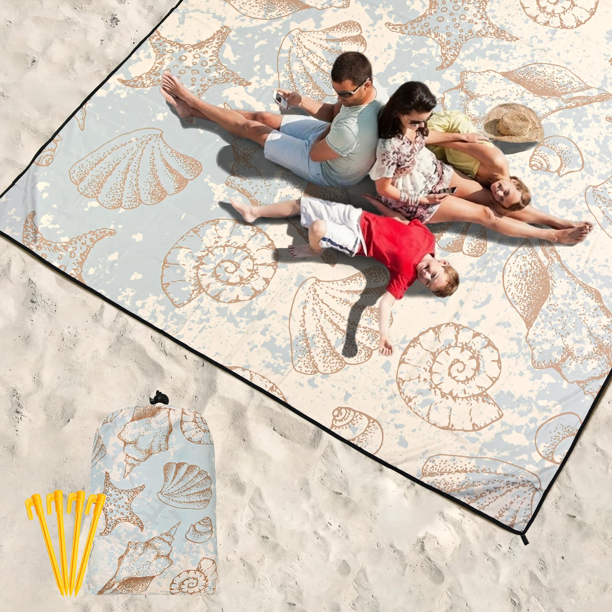 HIHOHO Beach Blanket Waterproof Sandproof Extra Large Beach Mat 79" X 83"/120"x108"for 1-8 Adults Quick Drying Durable Outdoor Picnic Mat for Beach Travel Camping Hiking