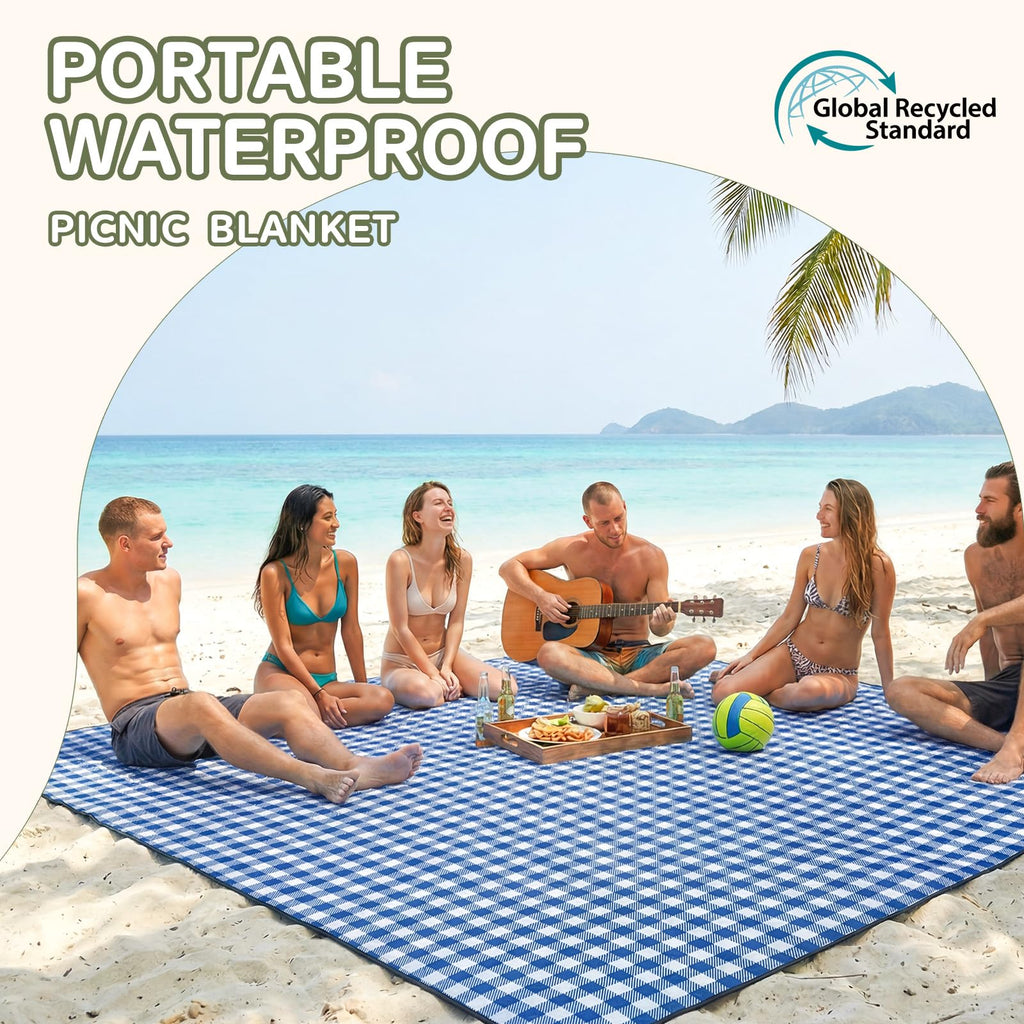 Genovega Waterproof Picnic Blanket Beach Outdoor Camping Mat Rug Extra Large Foldable Cute Big Travel Essential Accessories Gift Park Patio Lawn Garden Grass Play Music Festival Concert Must Have