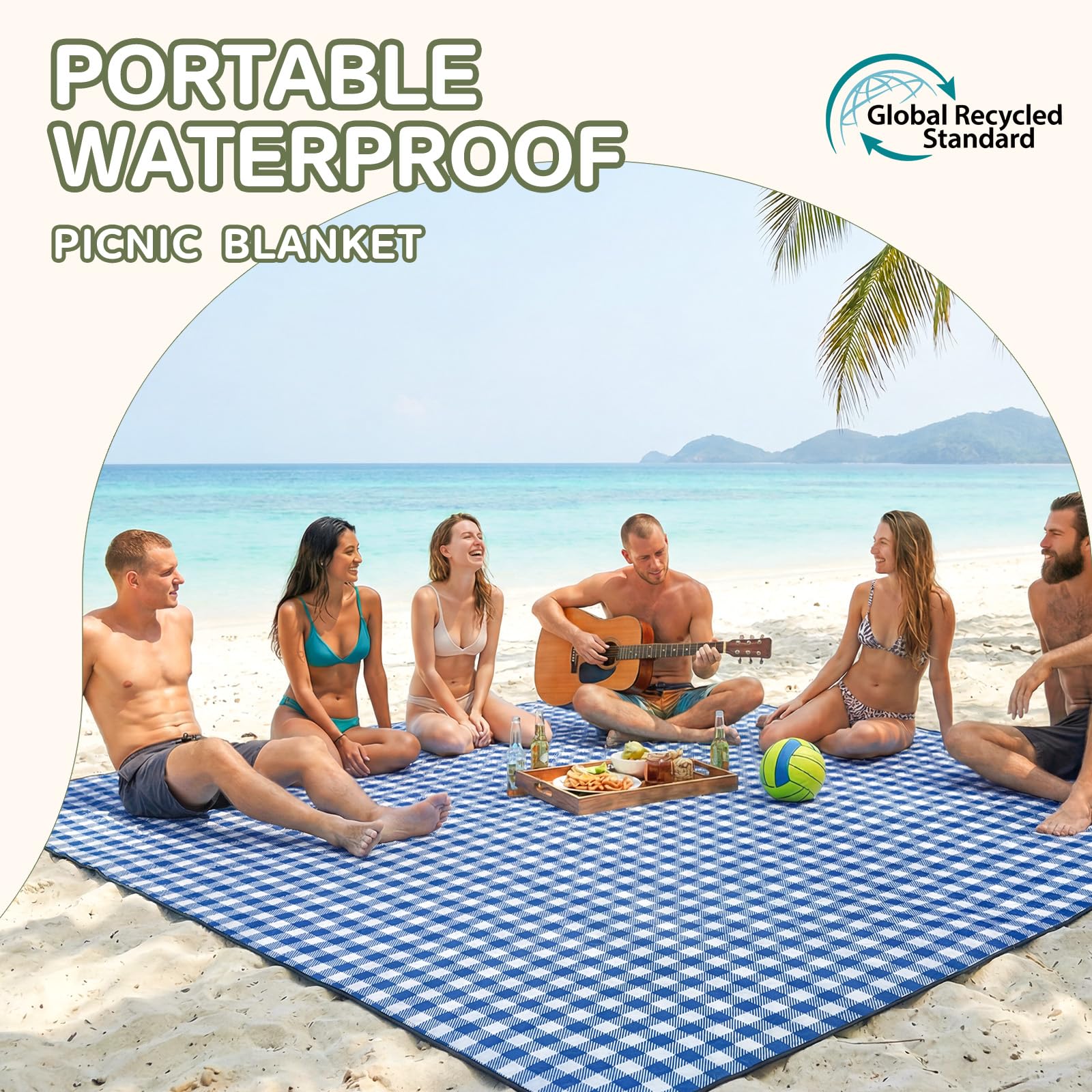 Genovega Waterproof Picnic Blanket Beach Outdoor Camping Mat Rug Extra Large Foldable Cute Big Travel Essential Accessories Gift Park Patio Lawn Garden Grass Play Music Festival Concert Must Have