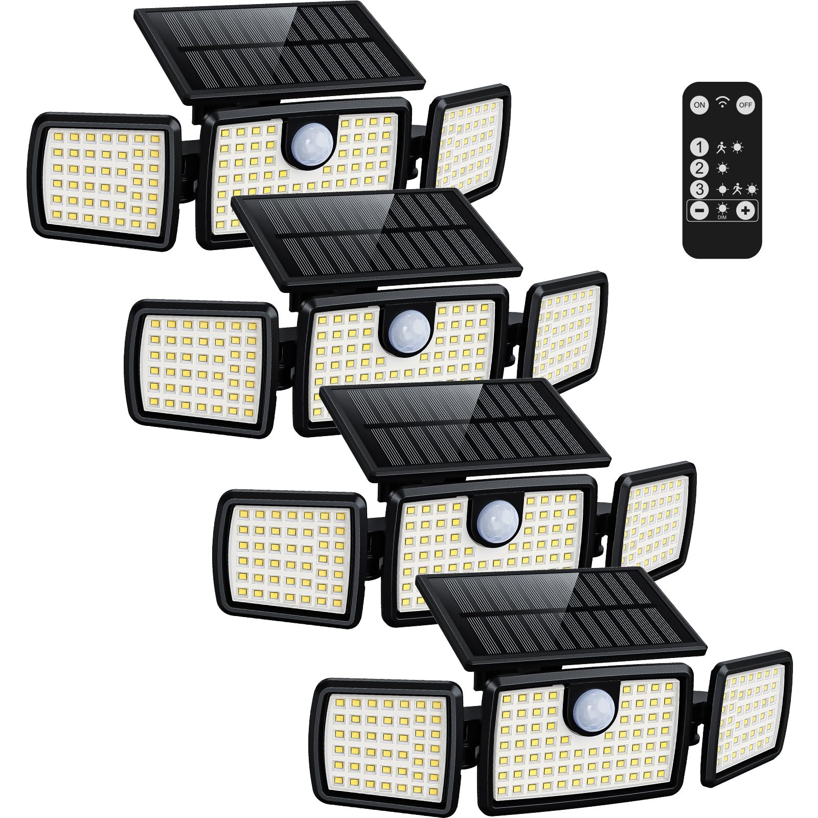 MIHANI Solar Flood Lights Outdoor, 2500LM Motion Sensor Security Lights with 270° Wide Angle, IP65 Waterproof, 3 Heads Solar Outdoor Lights for Patio, Yard, House, Garage (Non-Remote, 2 Pack)