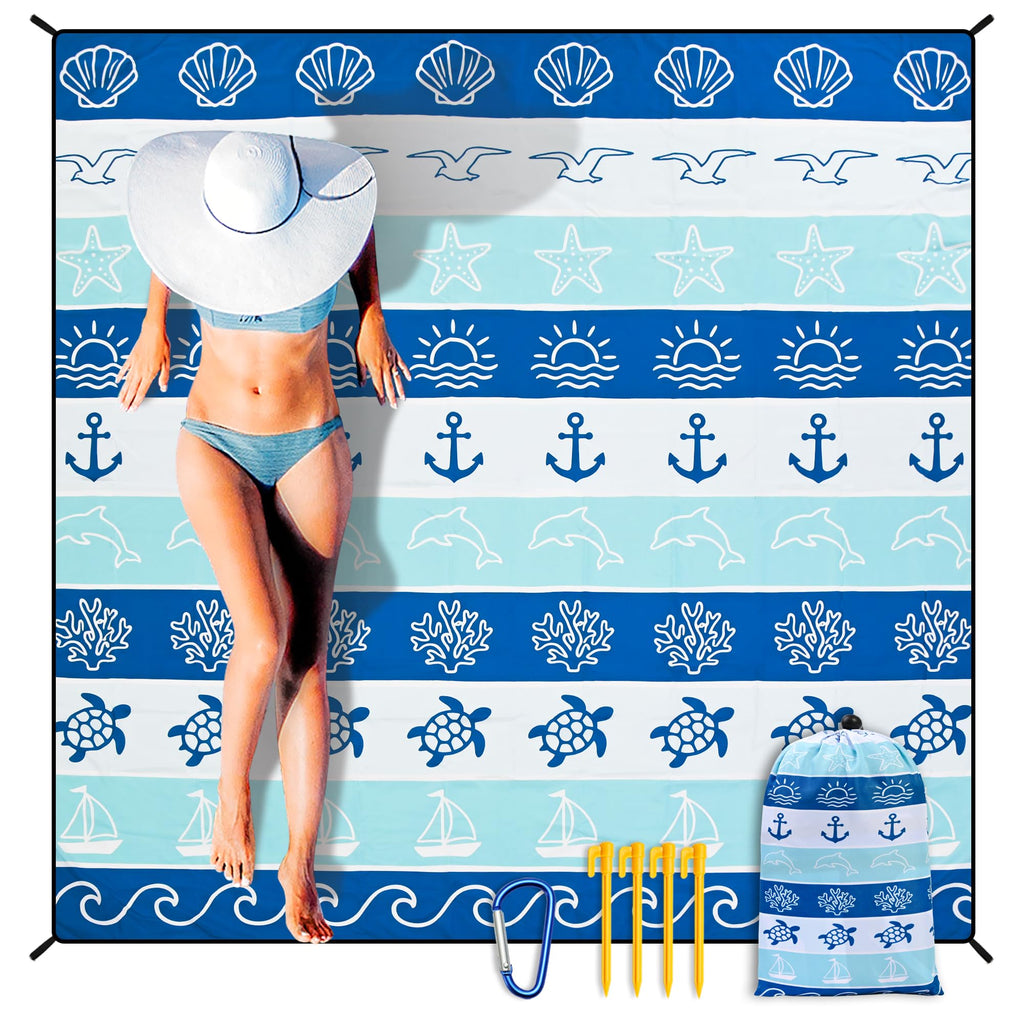 HIHOHO Beach Blanket Waterproof Sandproof Extra Large Beach Mat 79" X 83"/120"x108"for 1-8 Adults Quick Drying Durable Outdoor Picnic Mat for Beach Travel Camping Hiking