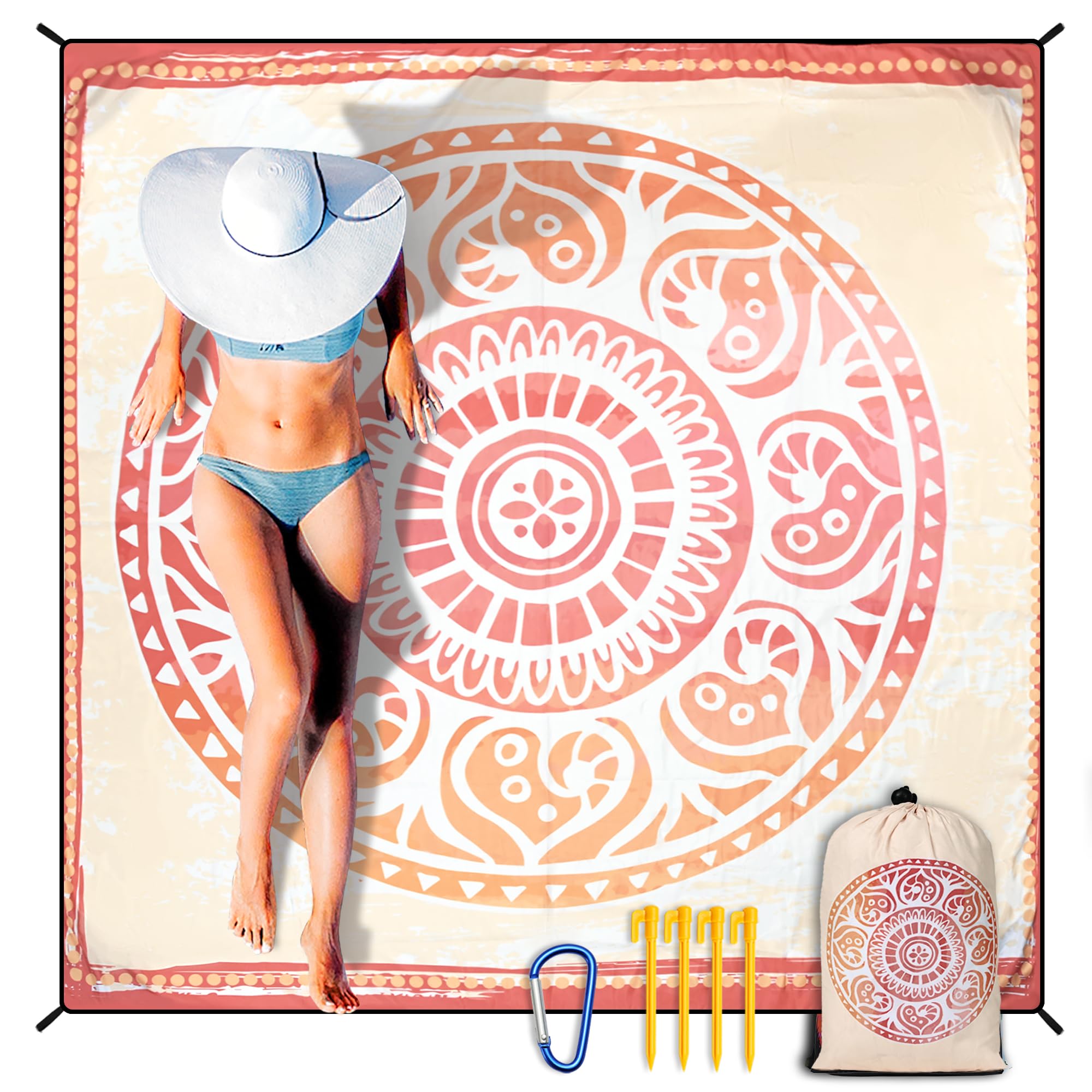 HIHOHO Beach Blanket Waterproof Sandproof Extra Large Beach Mat 79" X 83"/120"x108"for 1-8 Adults Quick Drying Durable Outdoor Picnic Mat for Beach Travel Camping Hiking