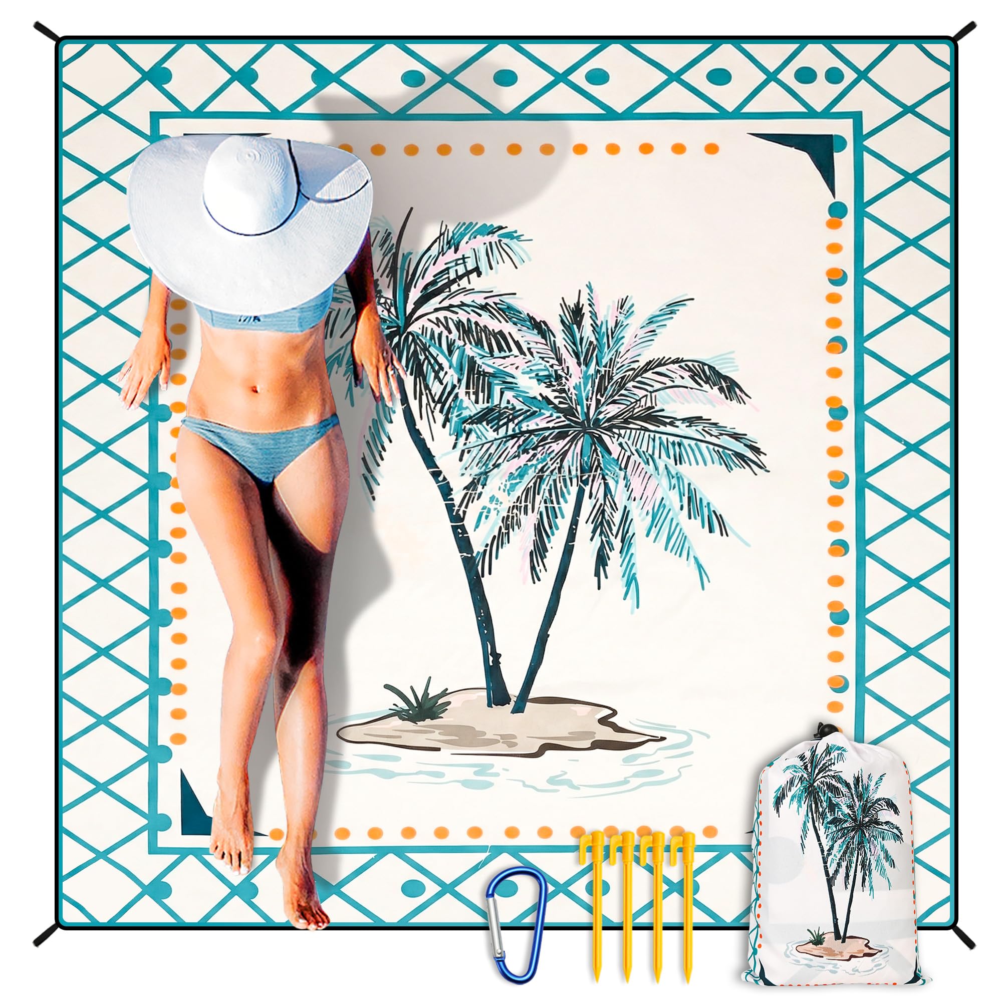 HIHOHO Beach Blanket Waterproof Sandproof Extra Large Beach Mat 79" X 83"/120"x108"for 1-8 Adults Quick Drying Durable Outdoor Picnic Mat for Beach Travel Camping Hiking