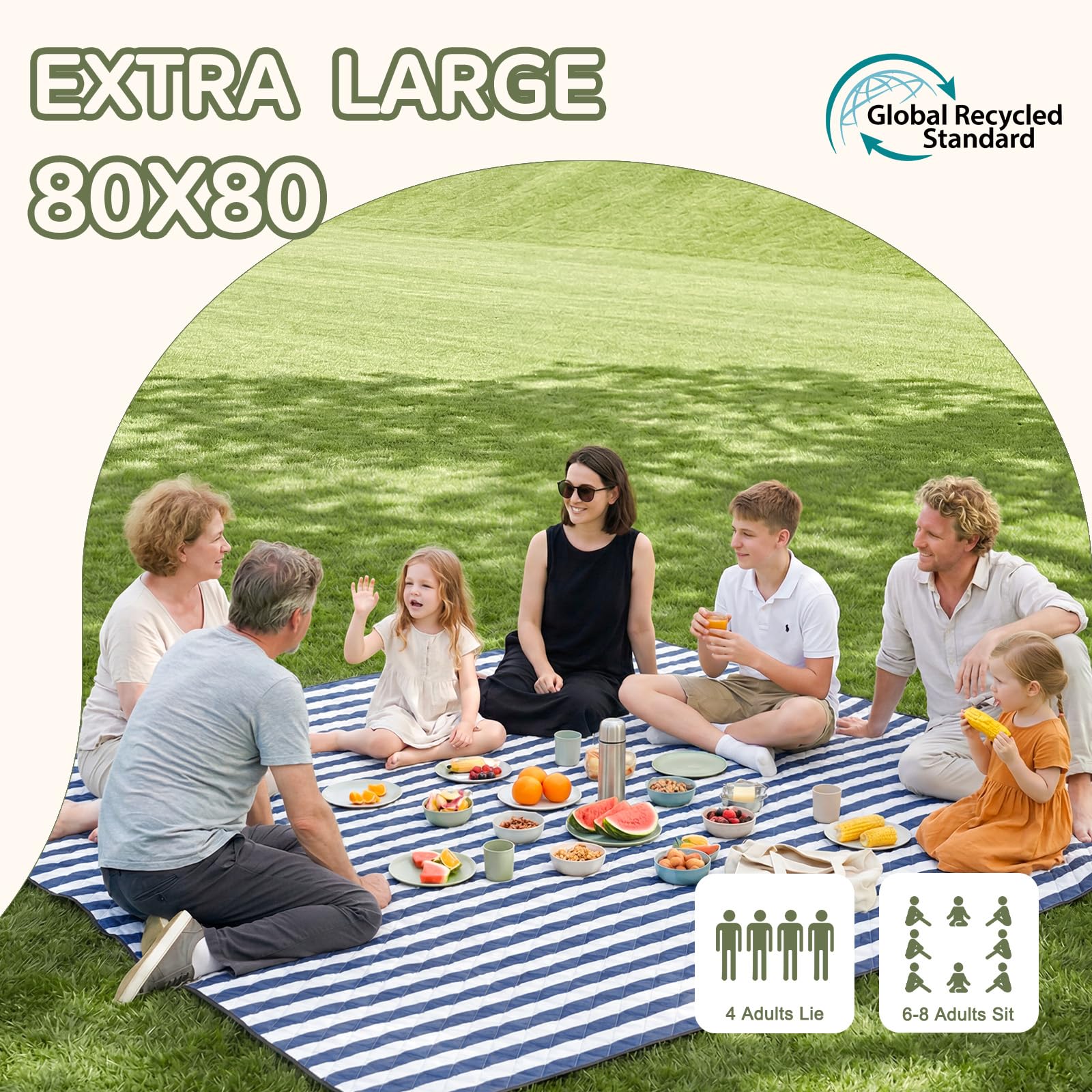 Genovega Waterproof Picnic Blanket Beach Outdoor Camping Mat Rug Extra Large Foldable Cute Big Travel Essential Accessories Gift Park Patio Lawn Garden Grass Play Music Festival Concert Must Have