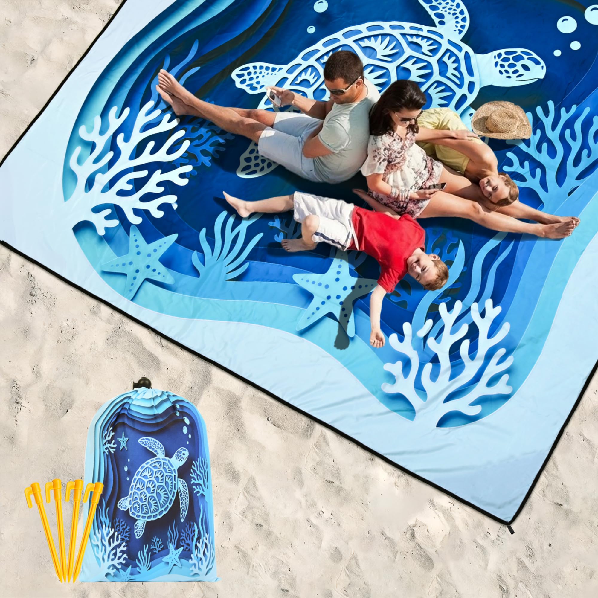 HIHOHO Beach Blanket Waterproof Sandproof Extra Large Beach Mat 79" X 83"/120"x108"for 1-8 Adults Quick Drying Durable Outdoor Picnic Mat for Beach Travel Camping Hiking