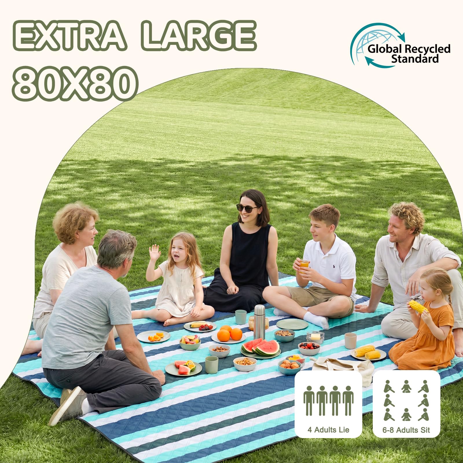 Genovega Waterproof Picnic Blanket Beach Outdoor Camping Mat Rug Extra Large Foldable Cute Big Travel Essential Accessories Gift Park Patio Lawn Garden Grass Play Music Festival Concert Must Have