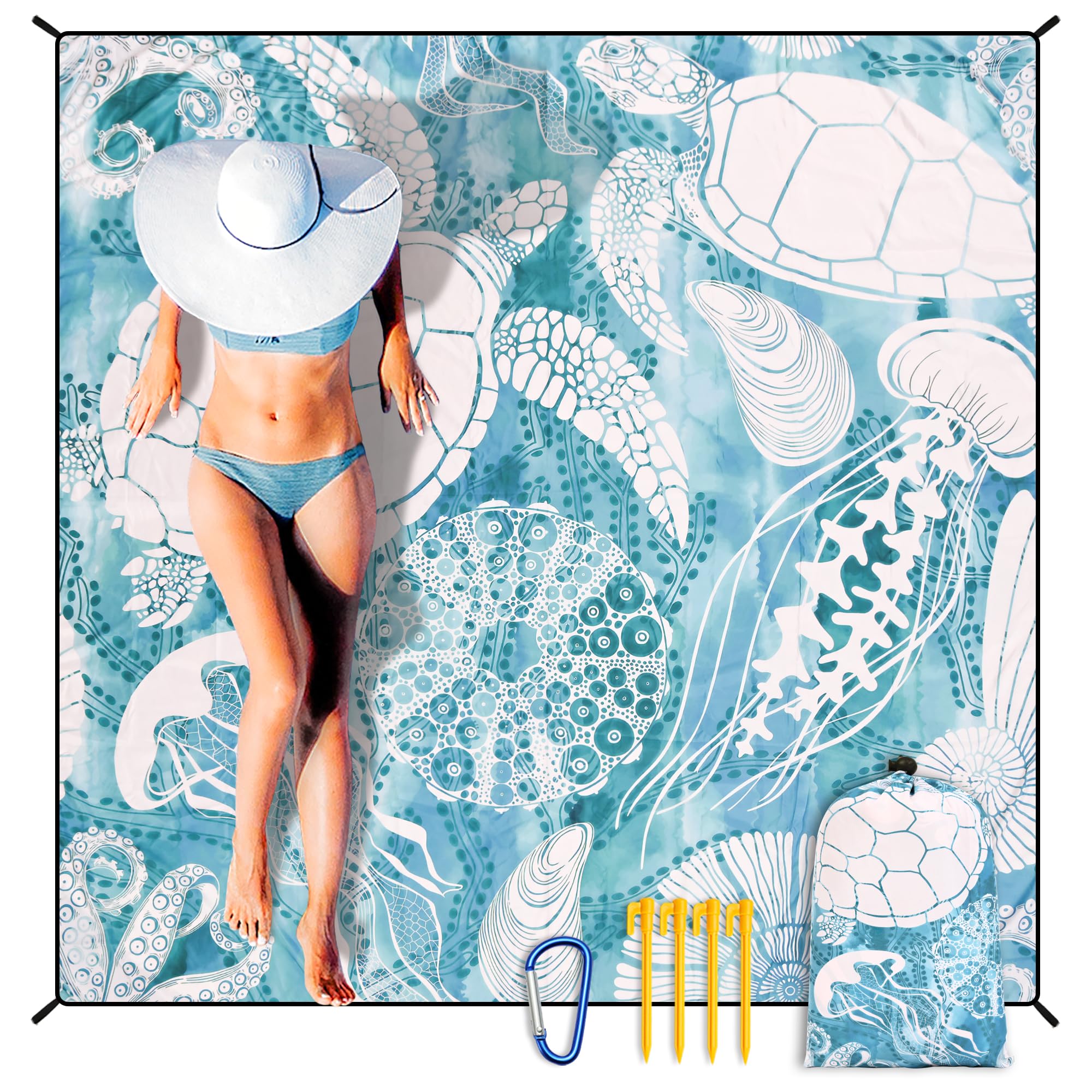 HIHOHO Beach Blanket Waterproof Sandproof Extra Large Beach Mat 79" X 83"/120"x108"for 1-8 Adults Quick Drying Durable Outdoor Picnic Mat for Beach Travel Camping Hiking