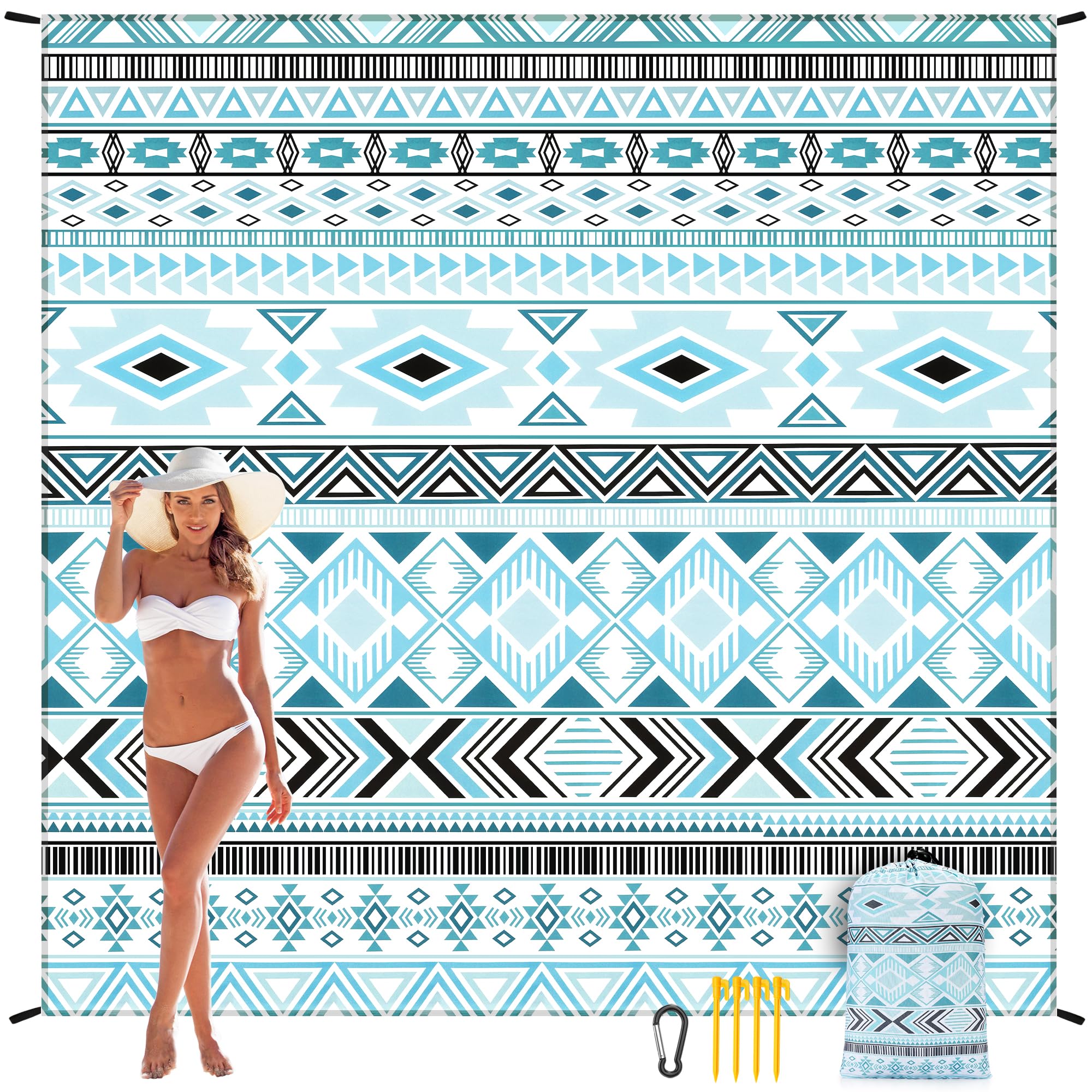 HIHOHO Beach Blanket Waterproof Sandproof Extra Large Beach Mat 79" X 83"/120"x108"for 1-8 Adults Quick Drying Durable Outdoor Picnic Mat for Beach Travel Camping Hiking