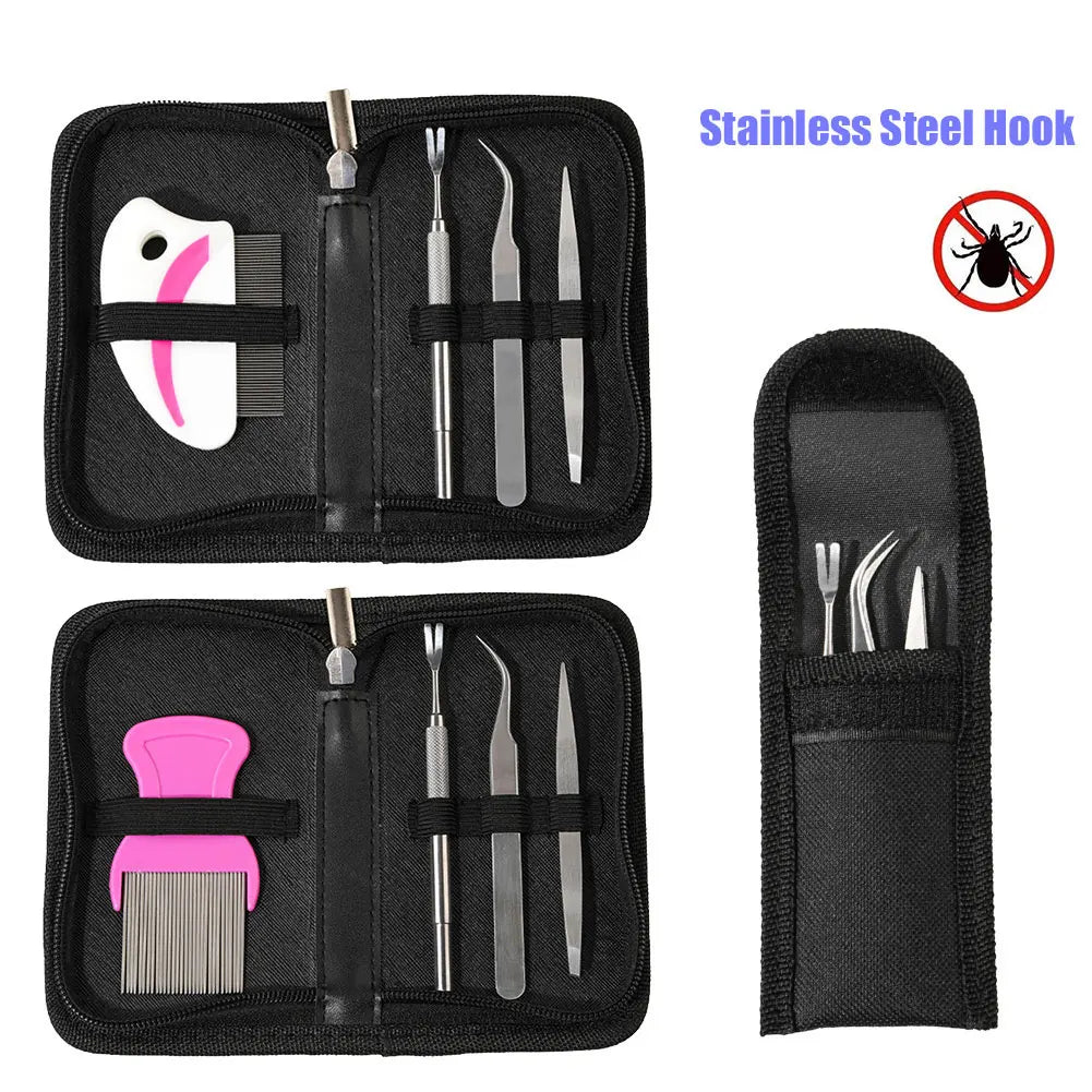 NEW 5PCS/set Pet Flea Remover Tool Scratching Hook Remover Pet Cat Dog Grooming Supplies Tick Removal Tool Tweezers Comb