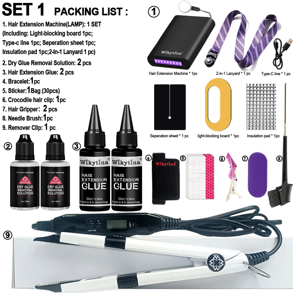 UV Light Hair Extension Kit with UV Glue Tools for Salon  Home Use  Professional Portable Hair Extensions Set for Beauty Use