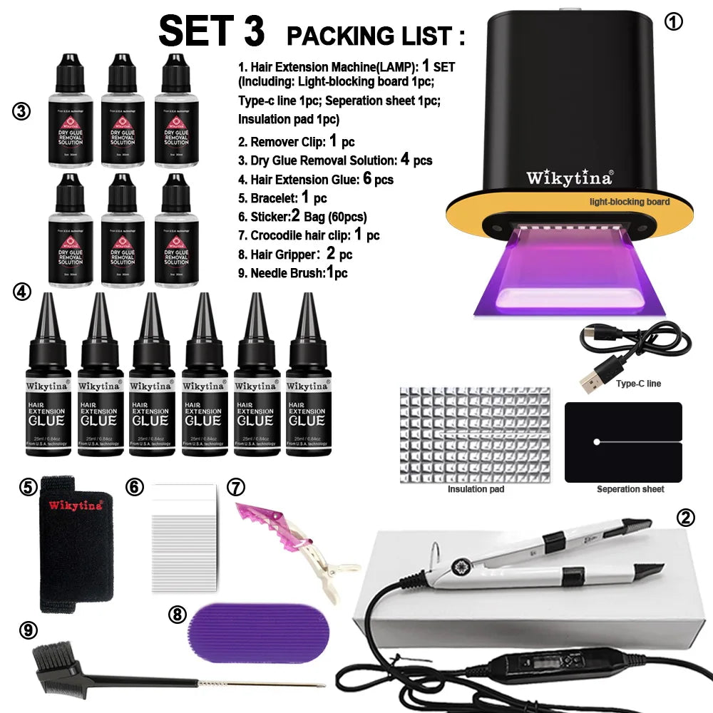 2026 WIKYTINA NEW UV Light Hair Extensions Kit V Light Hair Extension Machine Professional Tools Glue for Hair Extensions