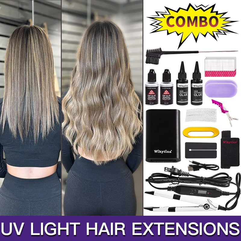 2026 WIKYTINA NEW UV Light Hair Extensions Kit V Light Hair Extension Machine Professional Tools Glue for Hair Extensions