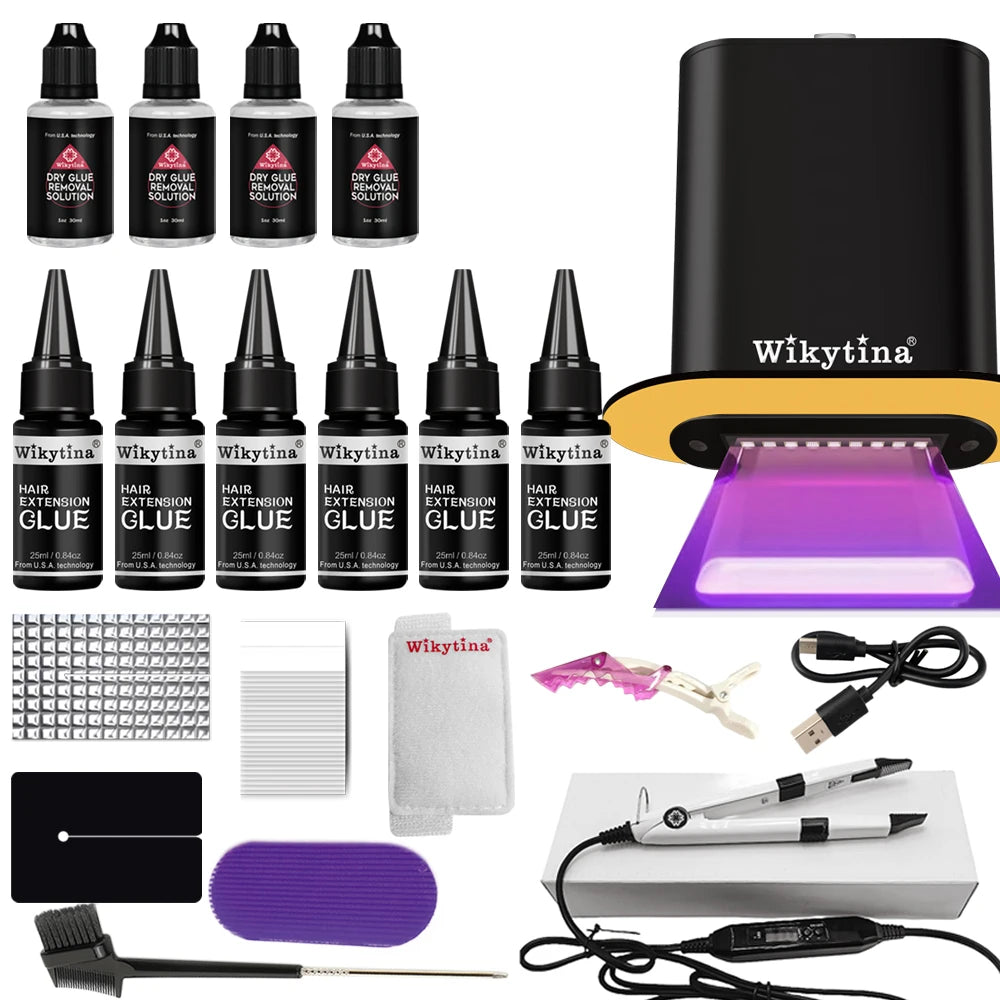 NEW UV V Light Technology Hair Extensions kit Machine Remover Glue applicance tools Set For Tape Hair extension for salon