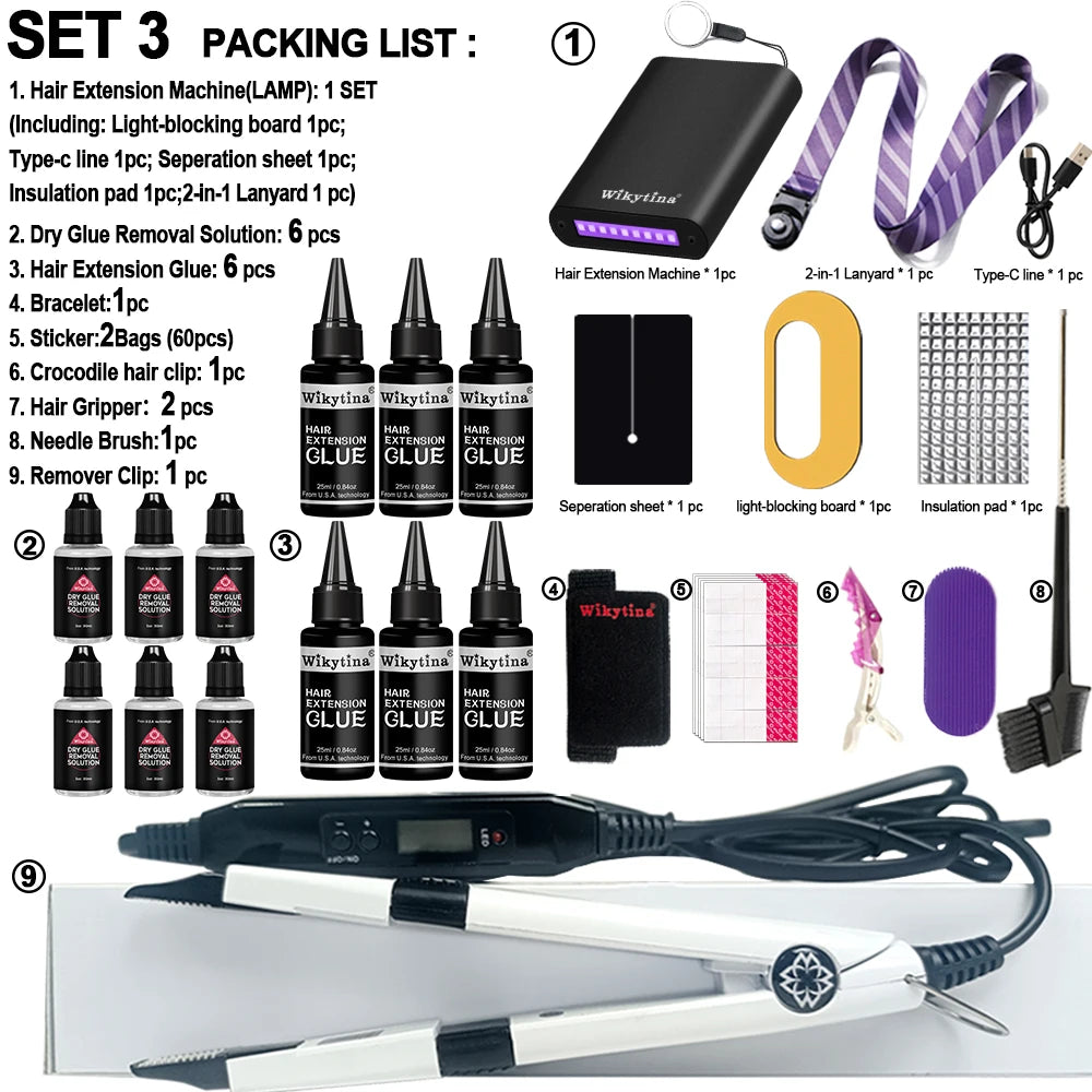 UV Light Hair Extension Kit with UV Glue Tools for Salon  Home Use  Professional Portable Hair Extensions Set for Beauty Use