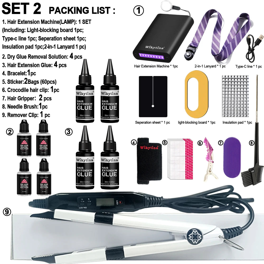 UV Light Hair Extension Kit with UV Glue Tools for Salon  Home Use  Professional Portable Hair Extensions Set for Beauty Use