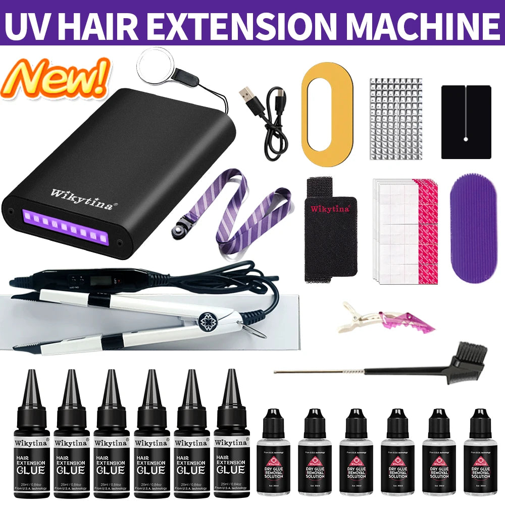 UV Light Hair Extension Kit with UV Glue Tools for Salon  Home Use  Professional Portable Hair Extensions Set for Beauty Use