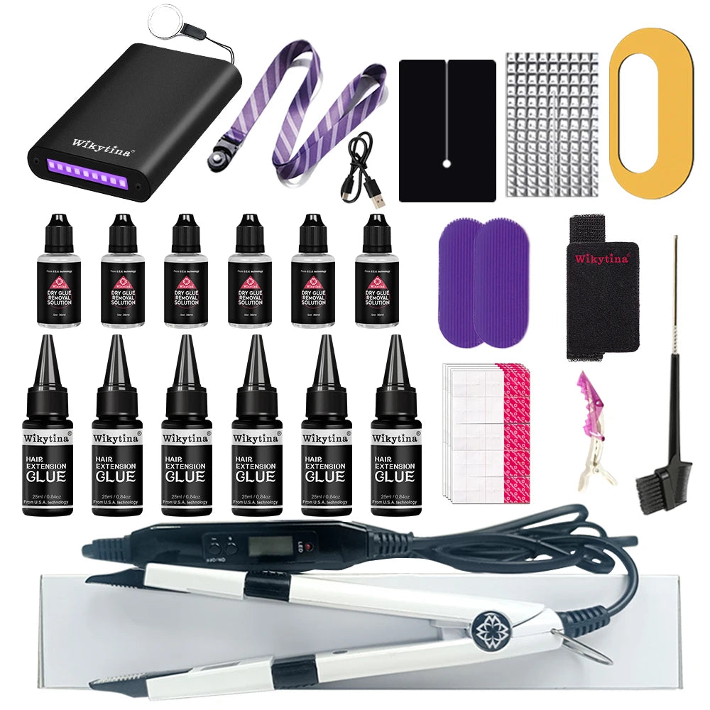 UV Light Hair Extension Kit with UV Glue Tools for Salon  Home Use  Professional Portable Hair Extensions Set for Beauty Use
